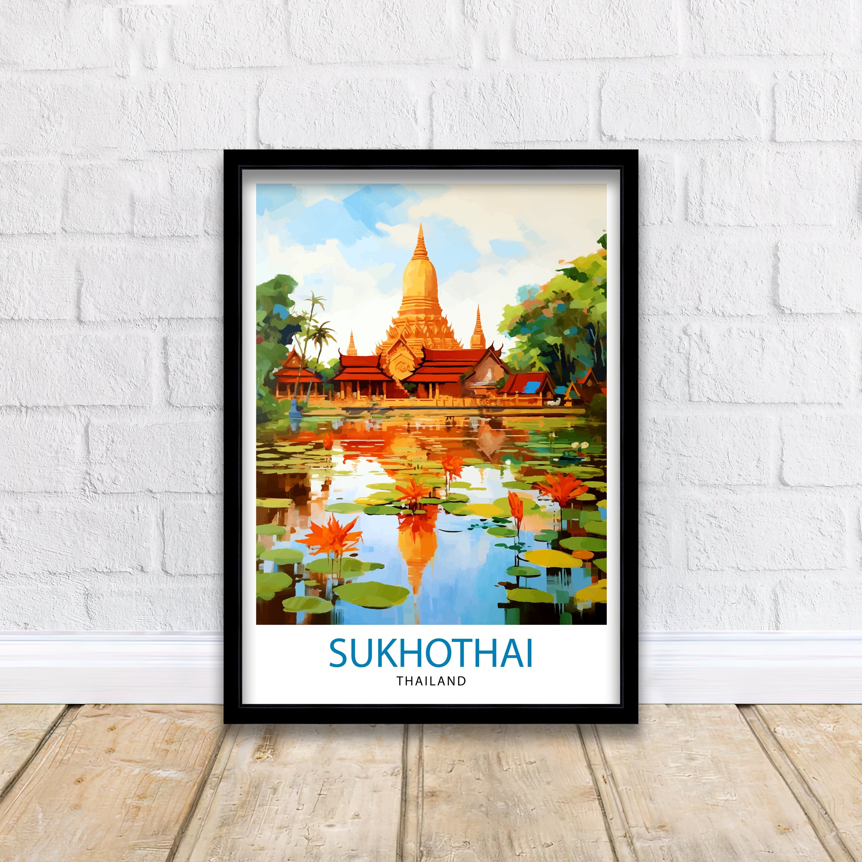 Sukhothai Thailand Travel Print Sukhothai Wall Decor Sukhothai Poster Thailand Travel Prints Sukhothai Art Print Sukhothai Illustration