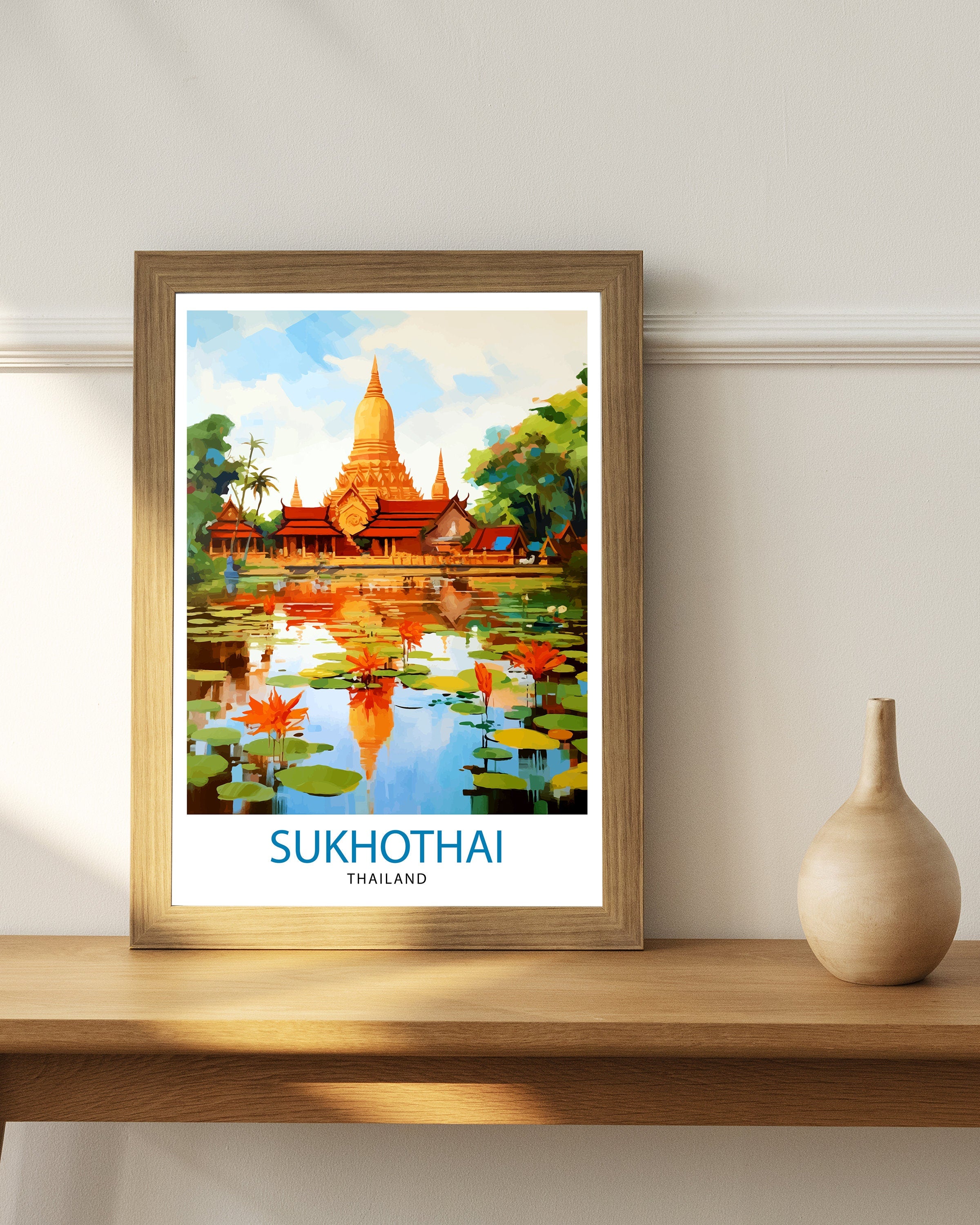 Sukhothai Thailand Travel Print Sukhothai Wall Decor Sukhothai Poster Thailand Travel Prints Sukhothai Art Print Sukhothai Illustration