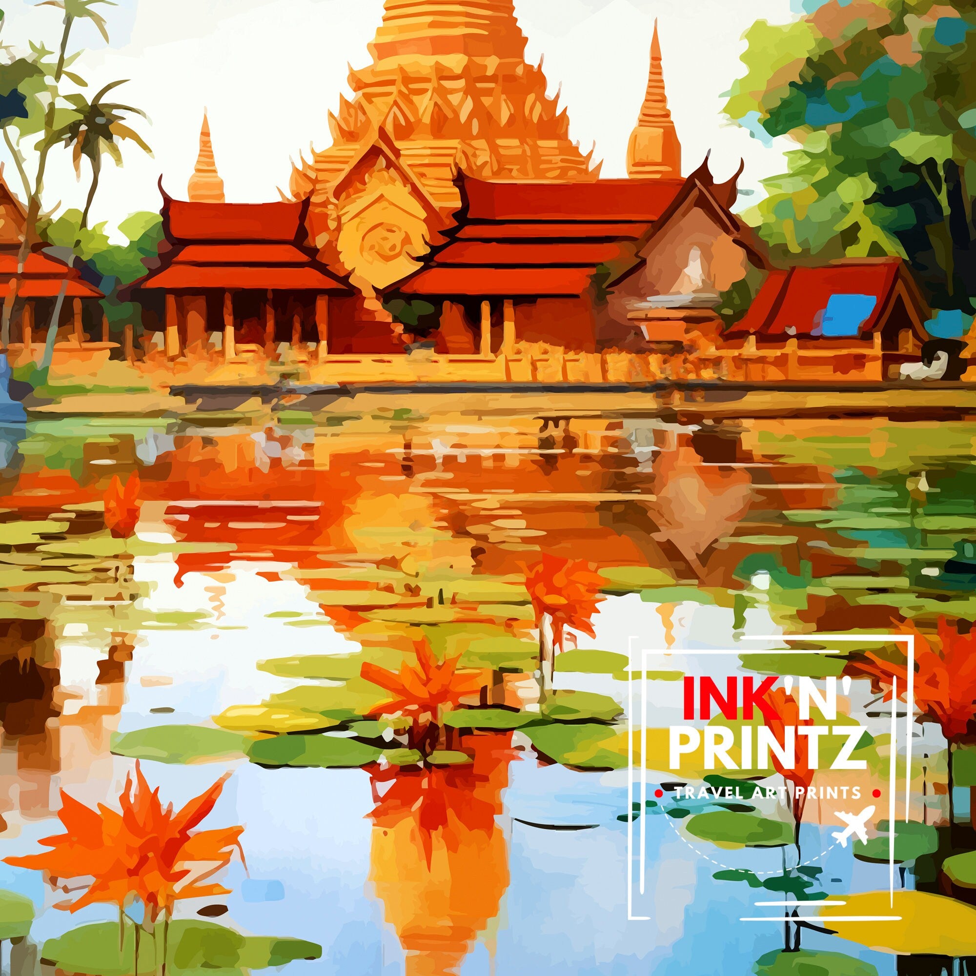 Sukhothai Thailand Travel Print Sukhothai Wall Decor Sukhothai Poster Thailand Travel Prints Sukhothai Art Print Sukhothai Illustration