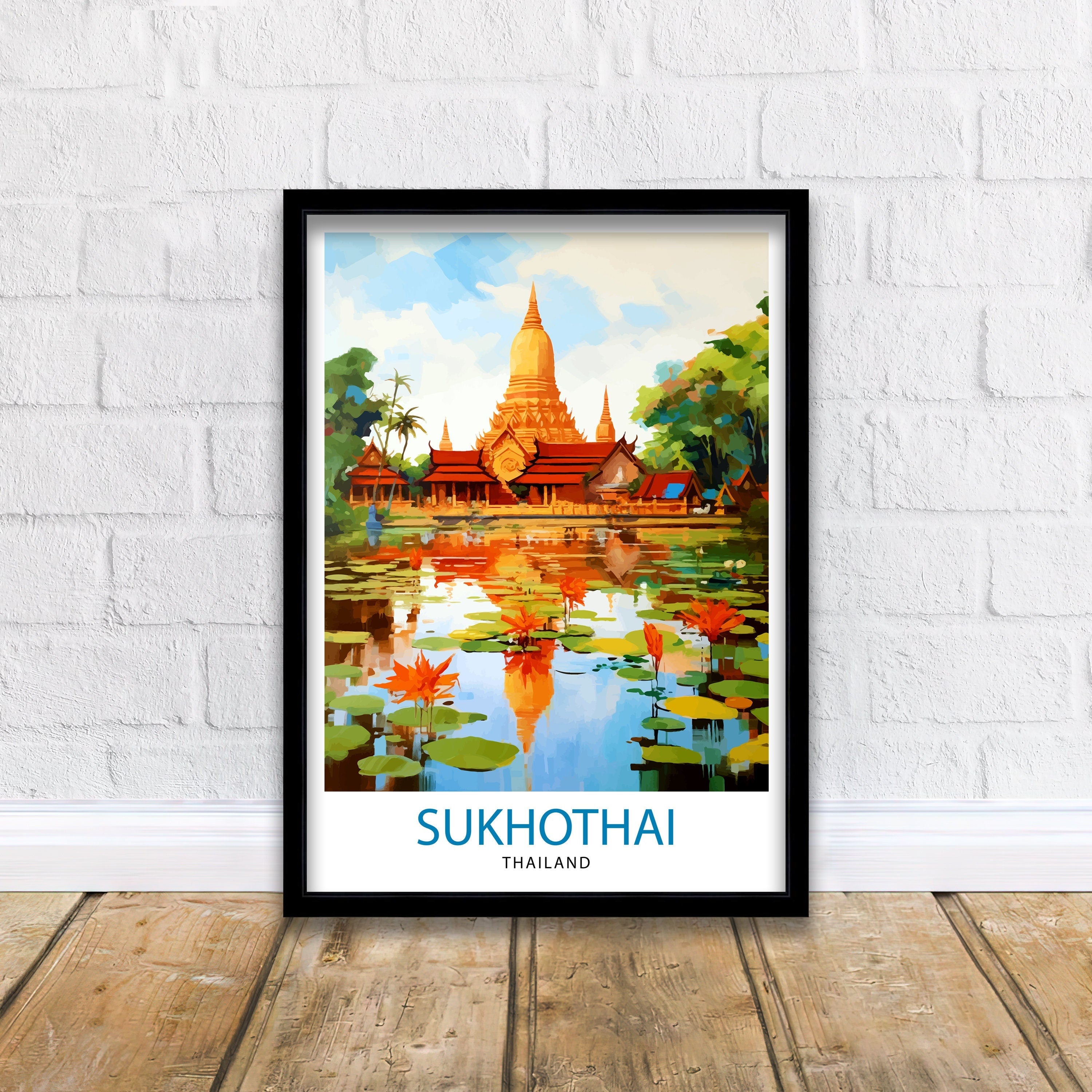 Sukhothai Thailand Travel Print Sukhothai Wall Decor Sukhothai Poster Thailand Travel Prints Sukhothai Art Print Sukhothai Illustration
