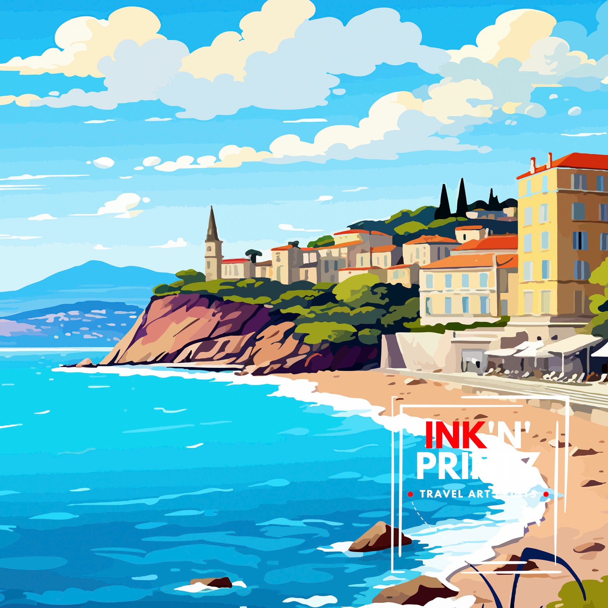 Nice France Travel Print Nice Wall Art Nice Poster French Riviera Decor Nice Art Print Nice Illustration Nice Wall Decor France Print Nice