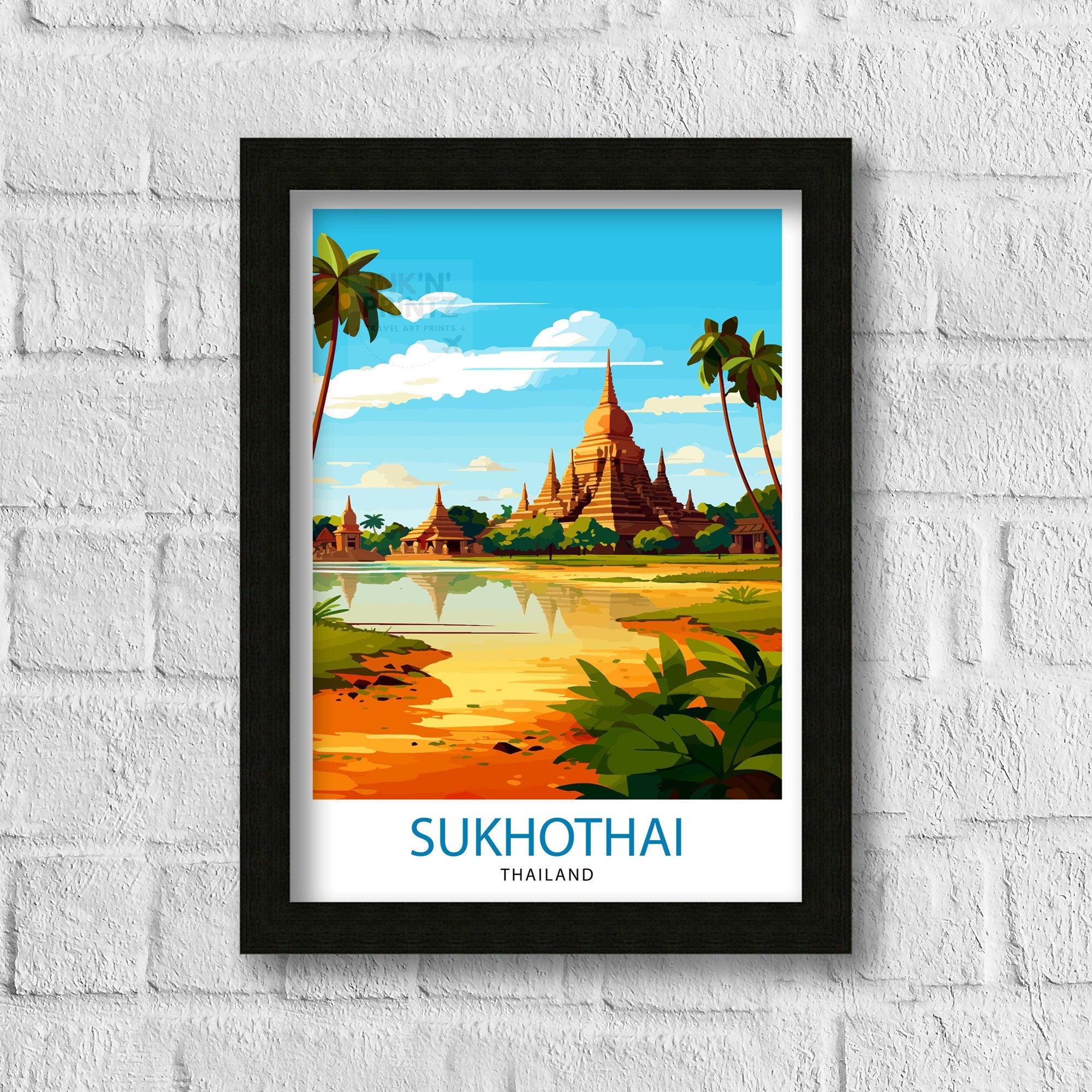 Sukhothai Thailand Travel Print Sukhothai Wall Decor Sukhothai Poster Thailand Travel Prints Sukhothai Art Print Sukhothai Illustration