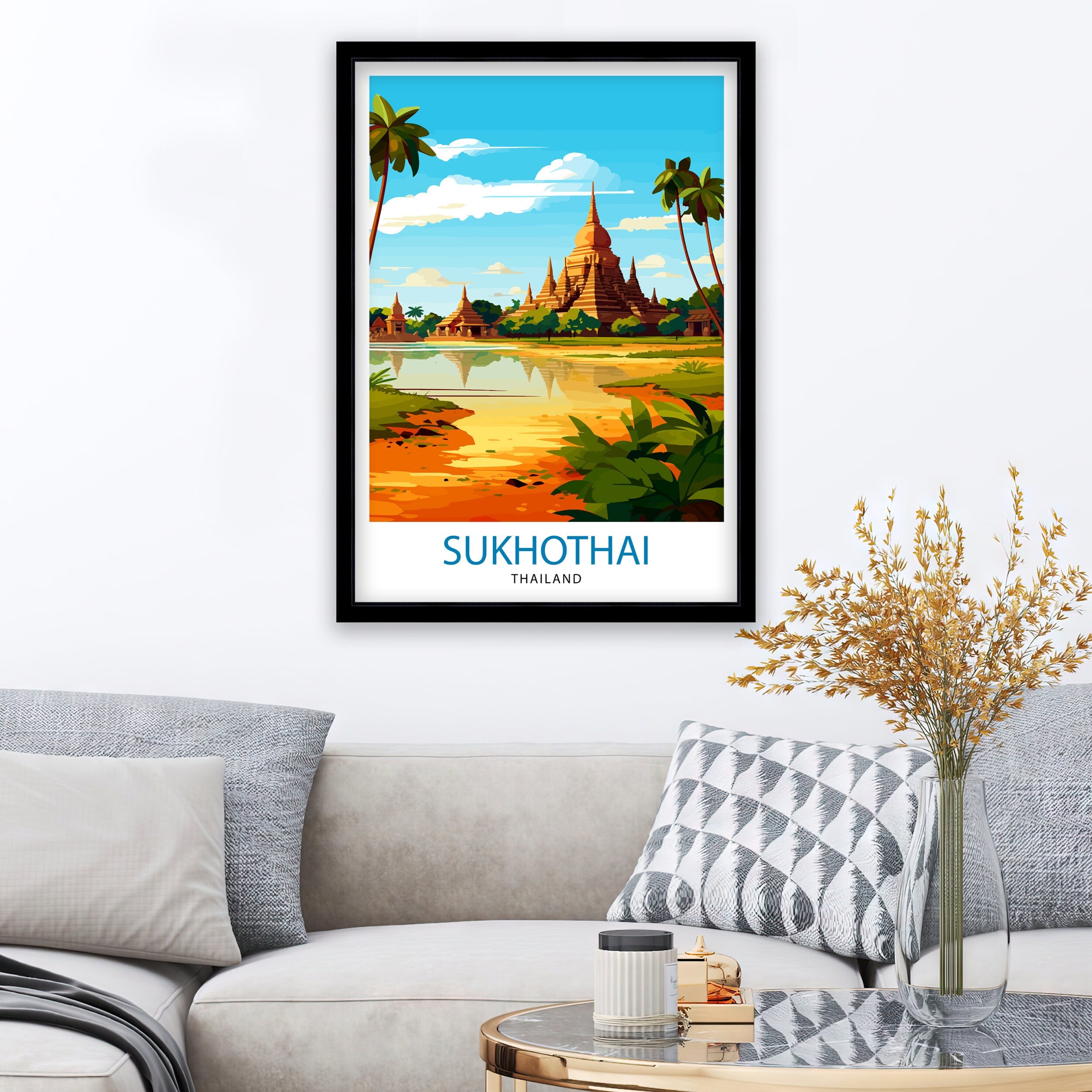 Sukhothai Thailand Travel Print Sukhothai Wall Decor Sukhothai Poster Thailand Travel Prints Sukhothai Art Print Sukhothai Illustration