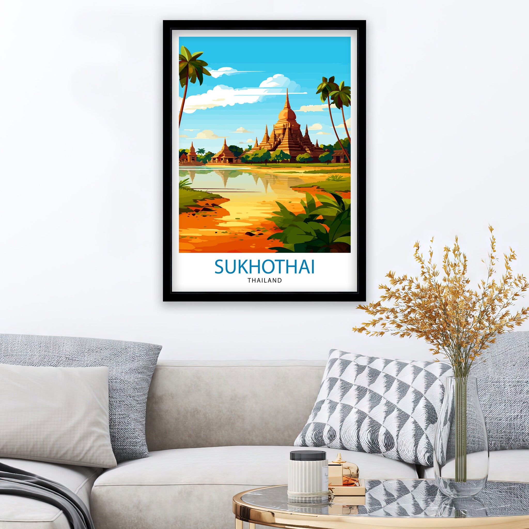 Sukhothai Thailand Travel Print Sukhothai Wall Decor Sukhothai Poster Thailand Travel Prints Sukhothai Art Print Sukhothai Illustration