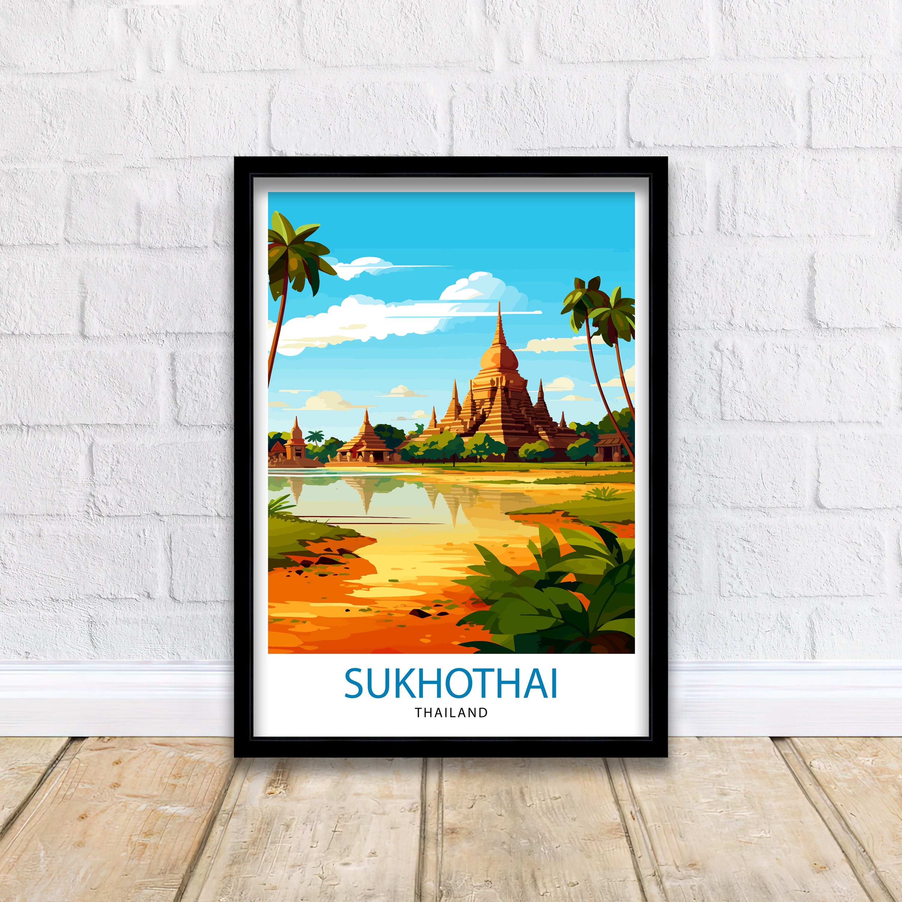 Sukhothai Thailand Travel Print Sukhothai Wall Decor Sukhothai Poster Thailand Travel Prints Sukhothai Art Print Sukhothai Illustration