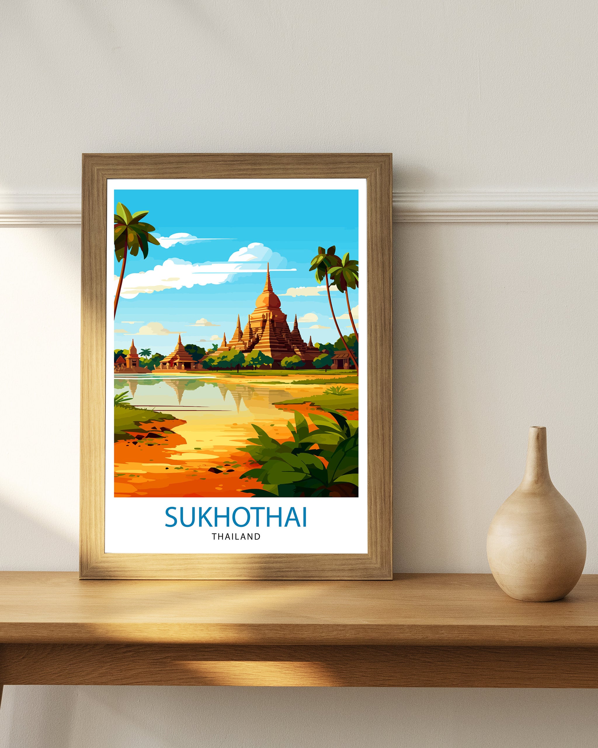 Sukhothai Thailand Travel Print Sukhothai Wall Decor Sukhothai Poster Thailand Travel Prints Sukhothai Art Print Sukhothai Illustration