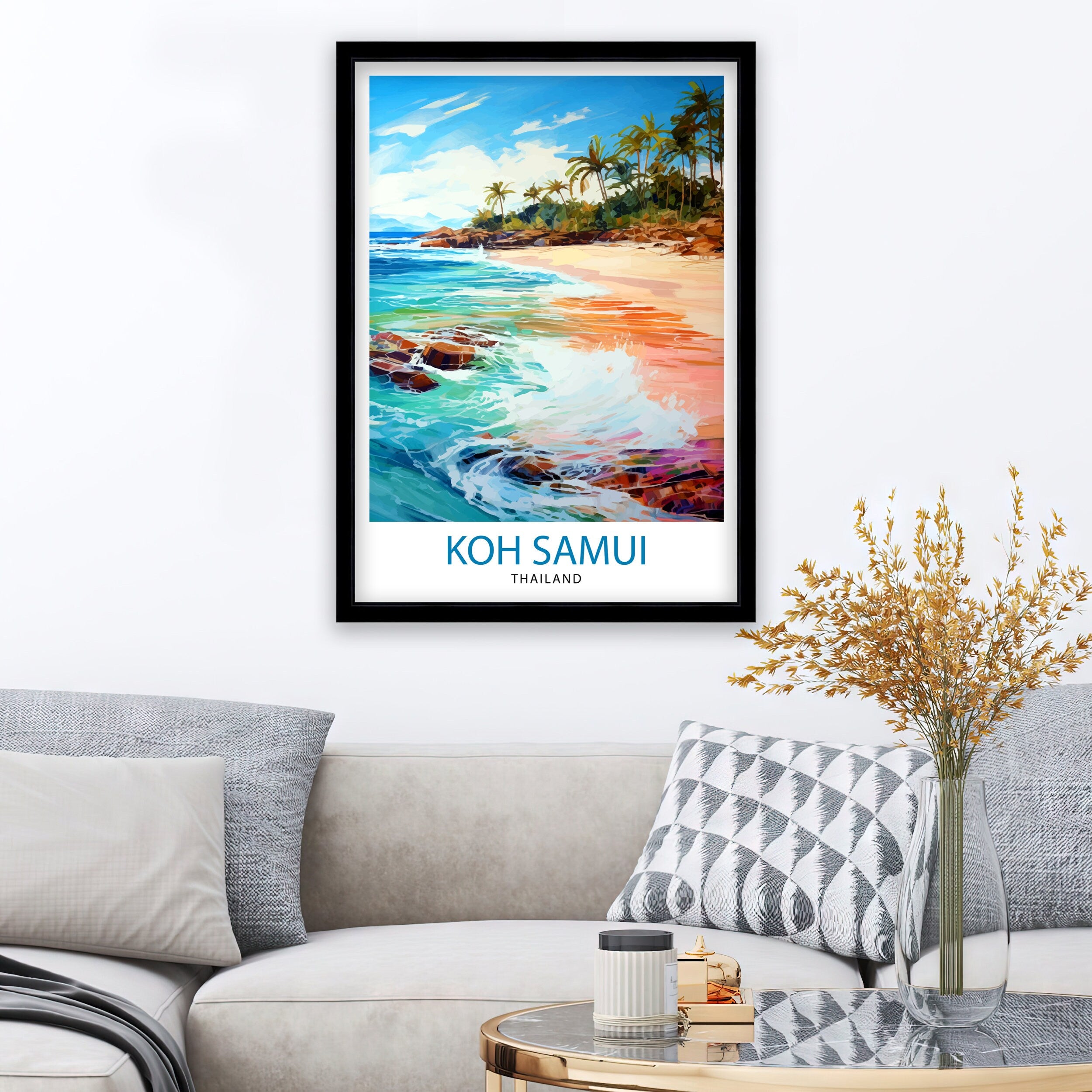 Koh Samui Thailand Travel Print Tropical Wall Decor Koh Samui Poster Thailand Travel Prints Beach Art Print Island Illustration Koh Samui