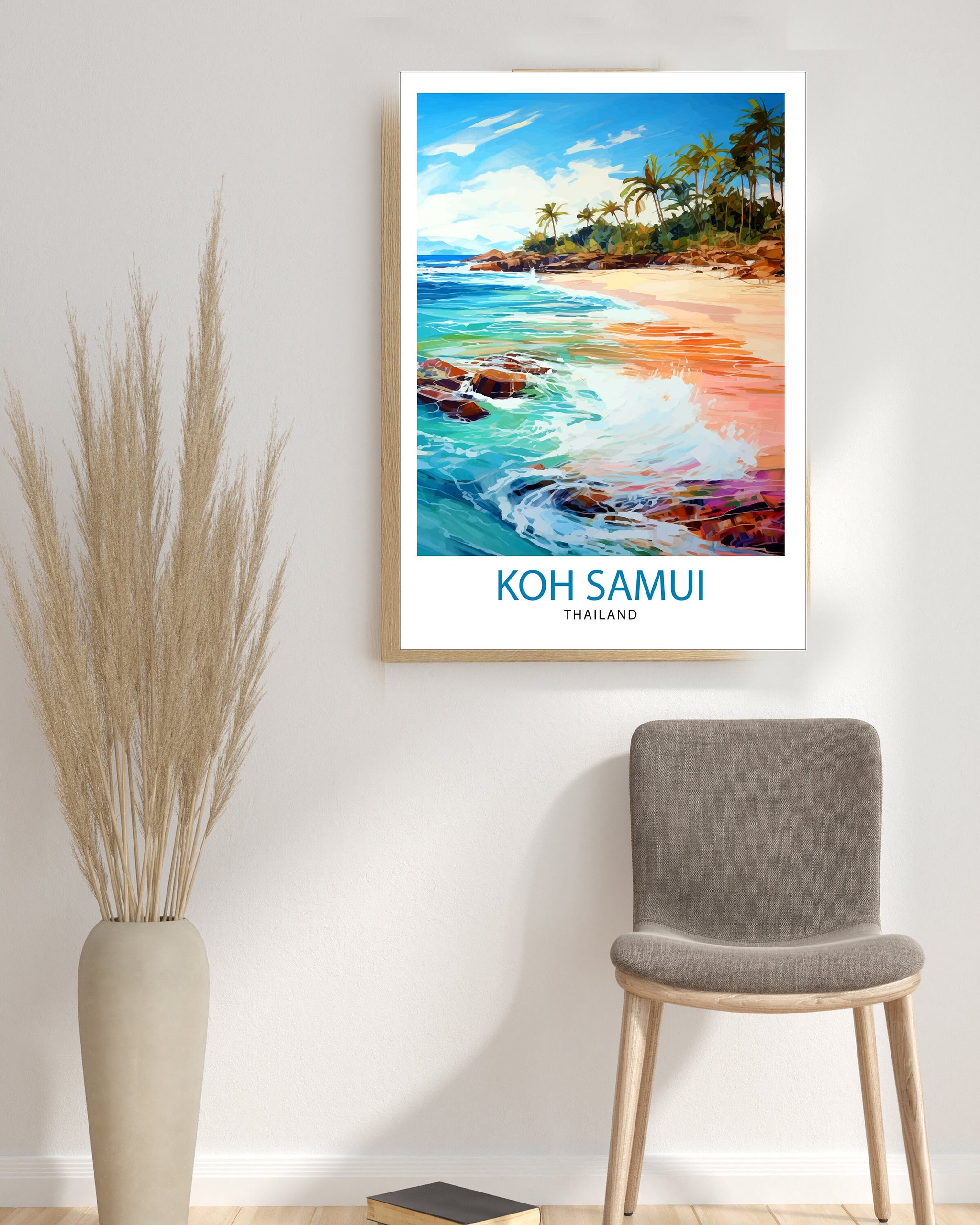Koh Samui Thailand Travel Print Tropical Wall Decor Koh Samui Poster Thailand Travel Prints Beach Art Print Island Illustration Koh Samui