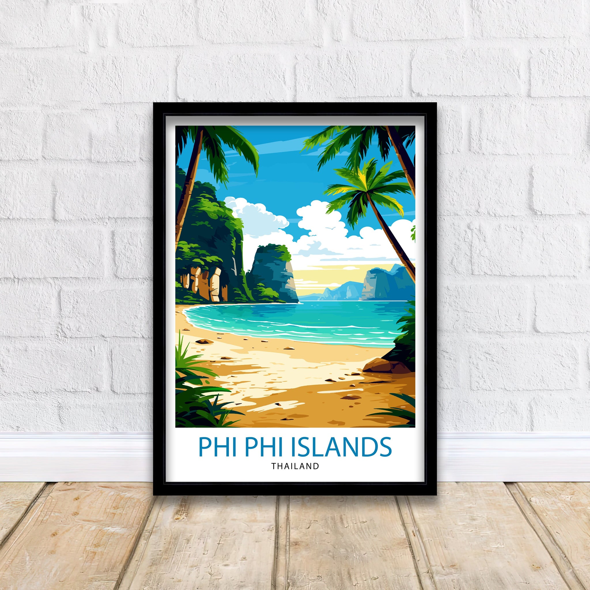 Phi Phi Islands Thailand Travel Print Tropical Wall Decor Phi Phi Islands Poster Beach Travel Prints Thailand Art Print Island Illustration