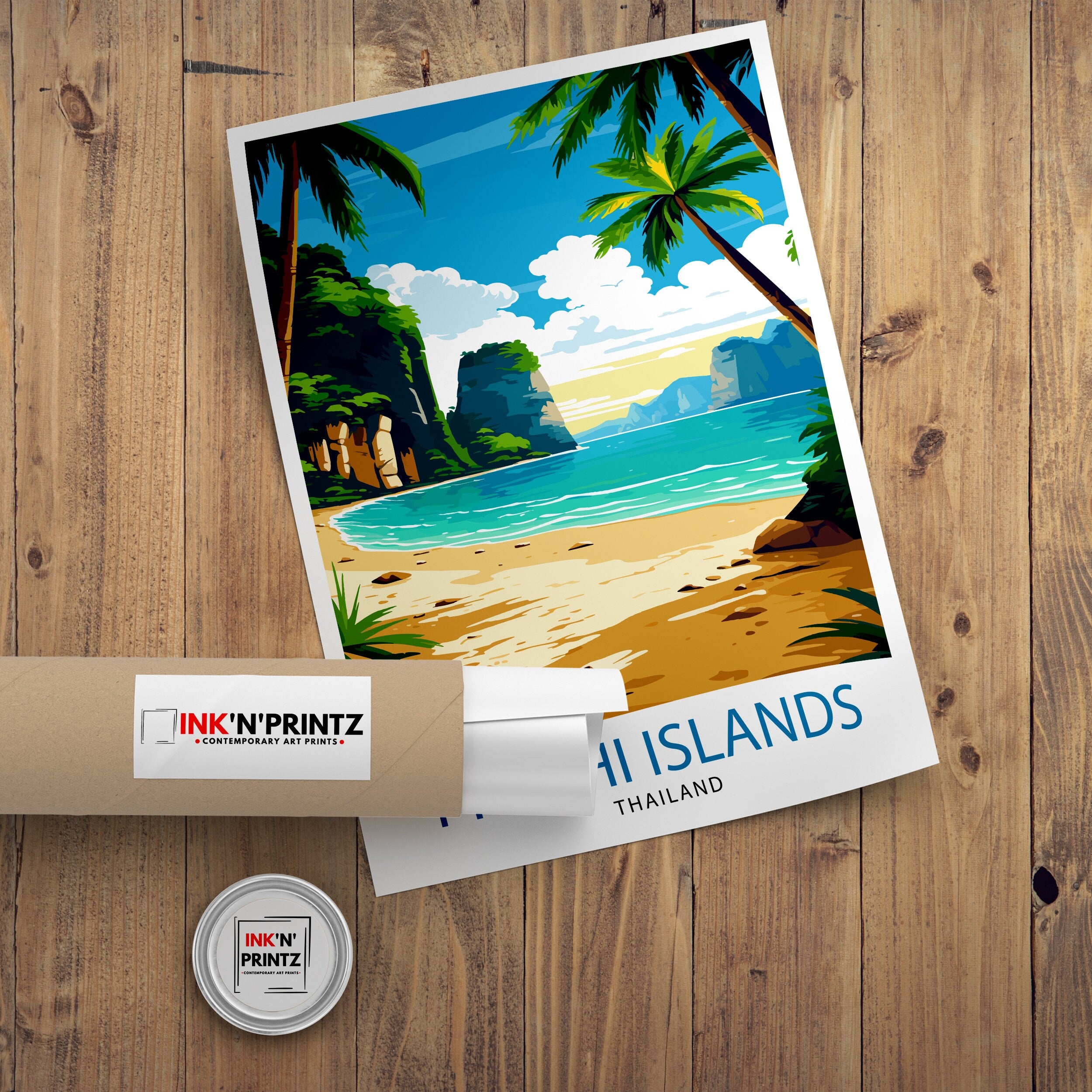 Phi Phi Islands Thailand Travel Print Tropical Wall Decor Phi Phi Islands Poster Beach Travel Prints Thailand Art Print Island Illustration