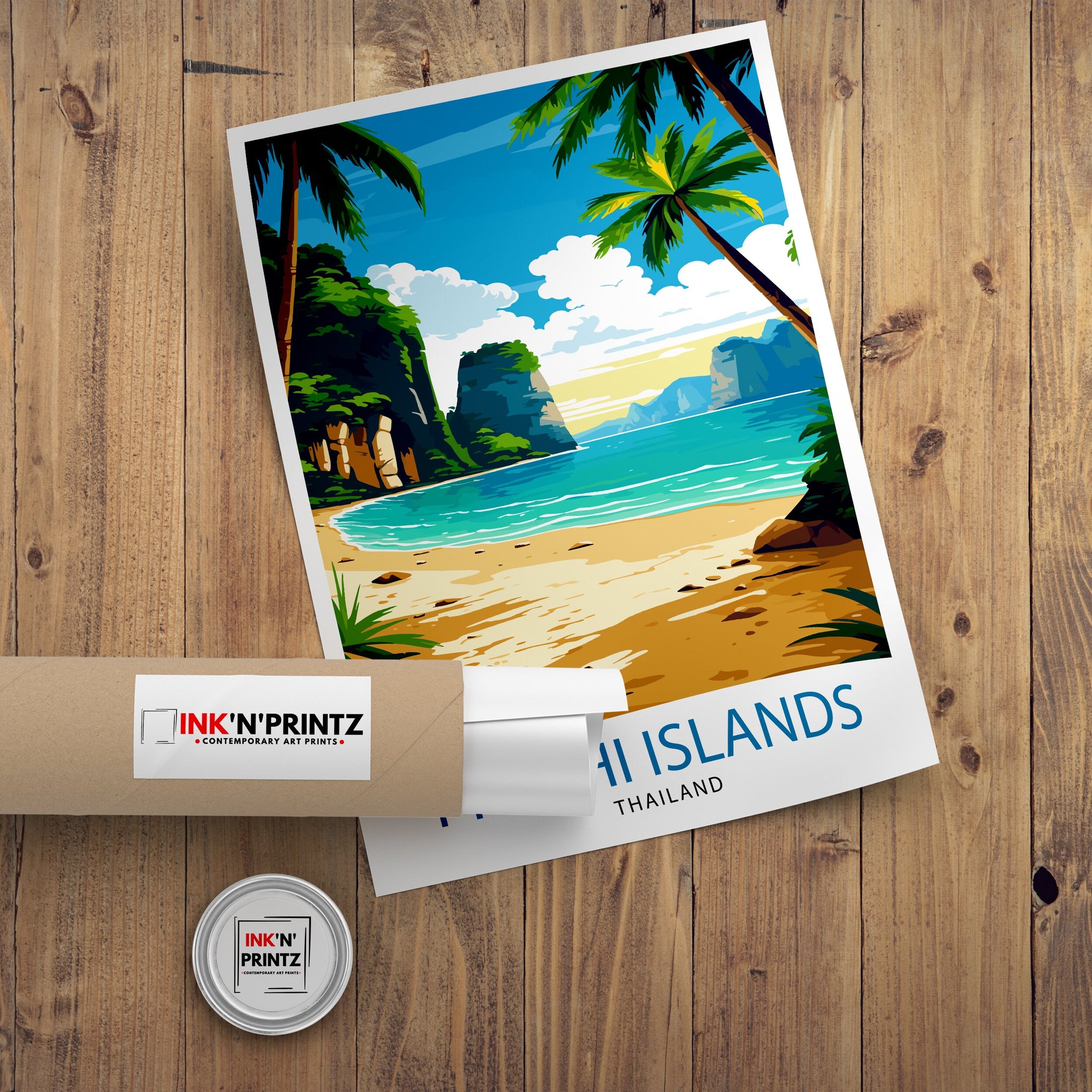 Phi Phi Islands Thailand Travel Print Tropical Wall Decor Phi Phi Islands Poster Beach Travel Prints Thailand Art Print Island Illustration