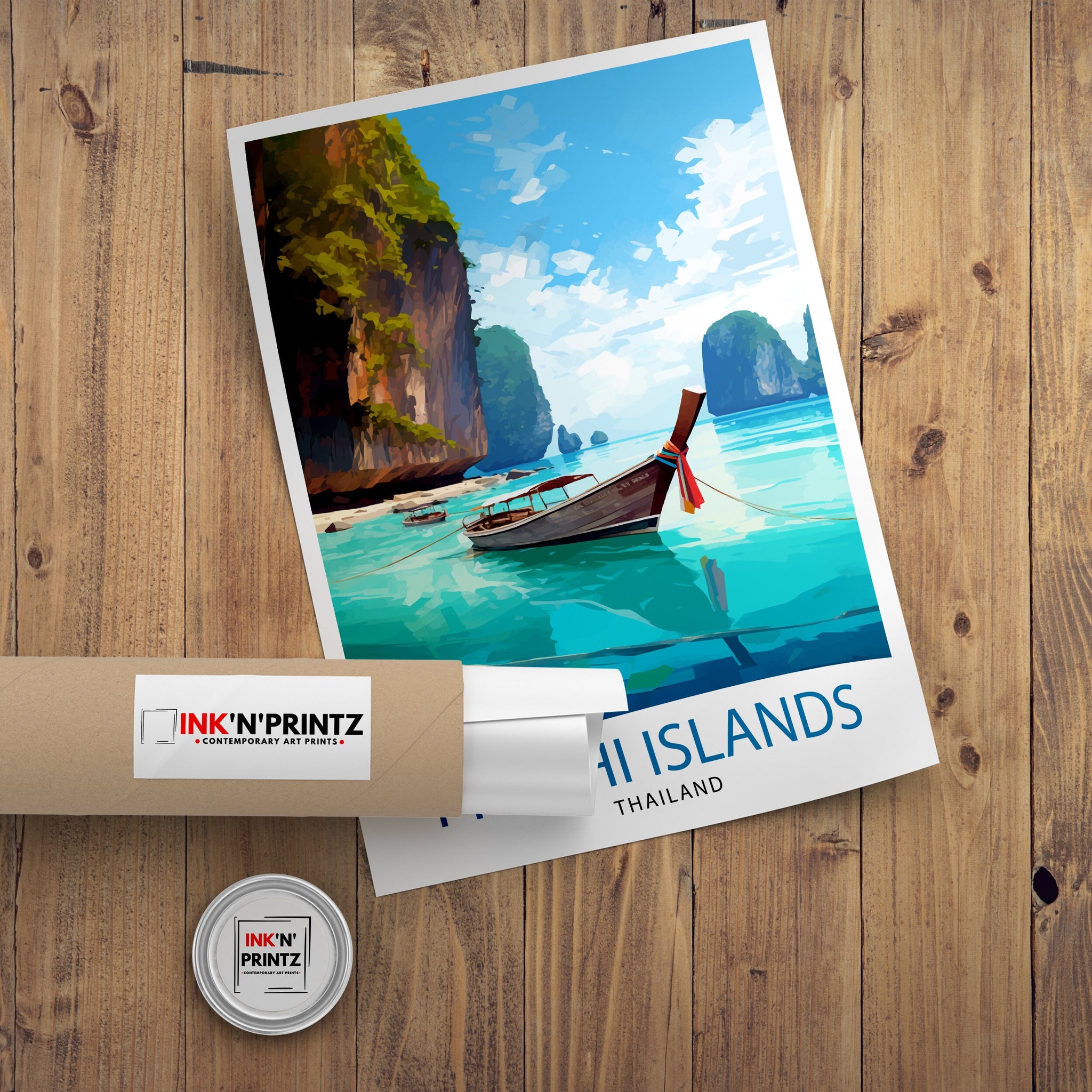 Phi Phi Islands Thailand Travel Print Tropical Wall Decor Phi Phi Islands Poster Beach Travel Prints Thailand Art Print Island Illustration