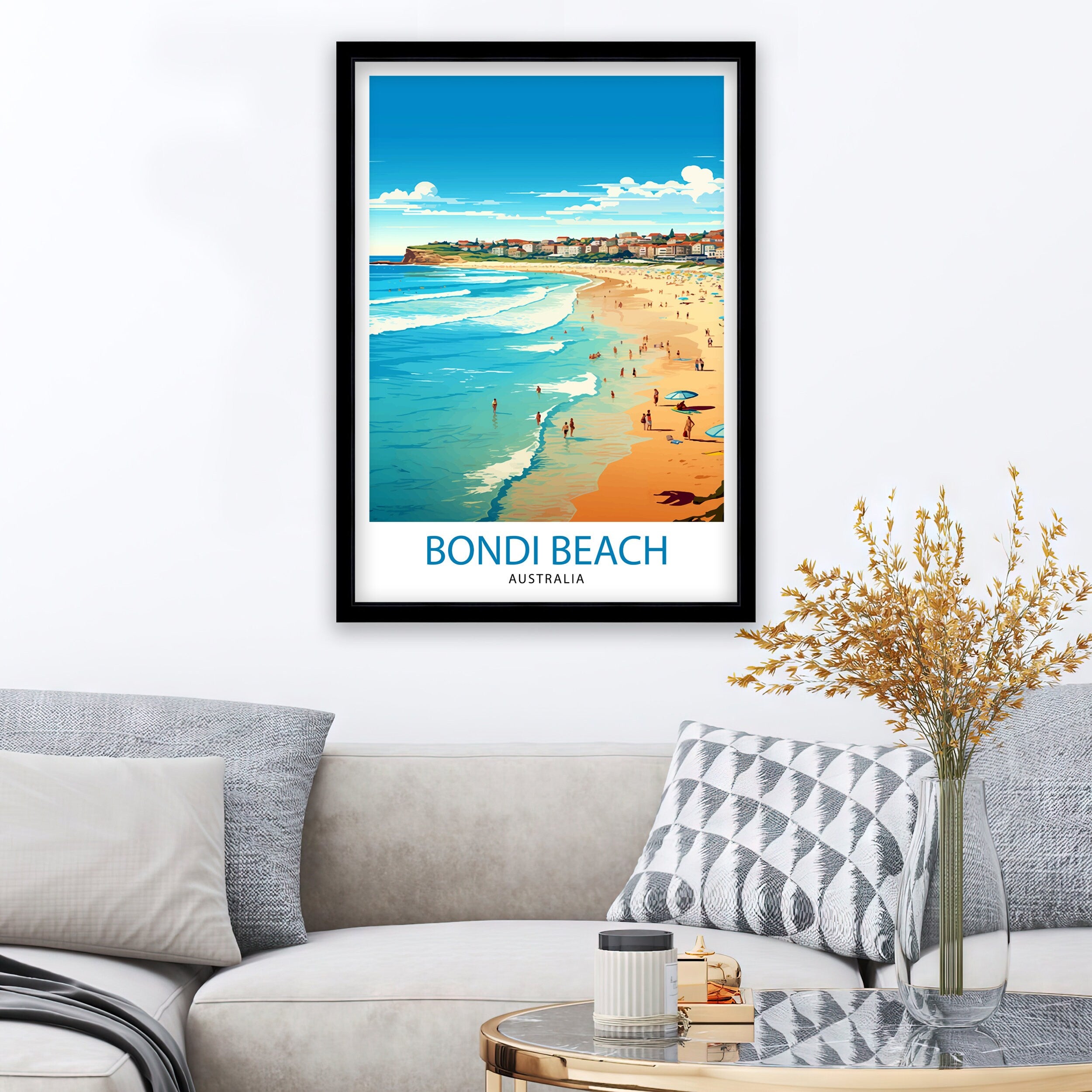 Bondi Beach Australia Travel Print Coastal Wall Decor Bondi Beach Poster Australian Beach Prints Beach Art Print Surfing Illustration Beach