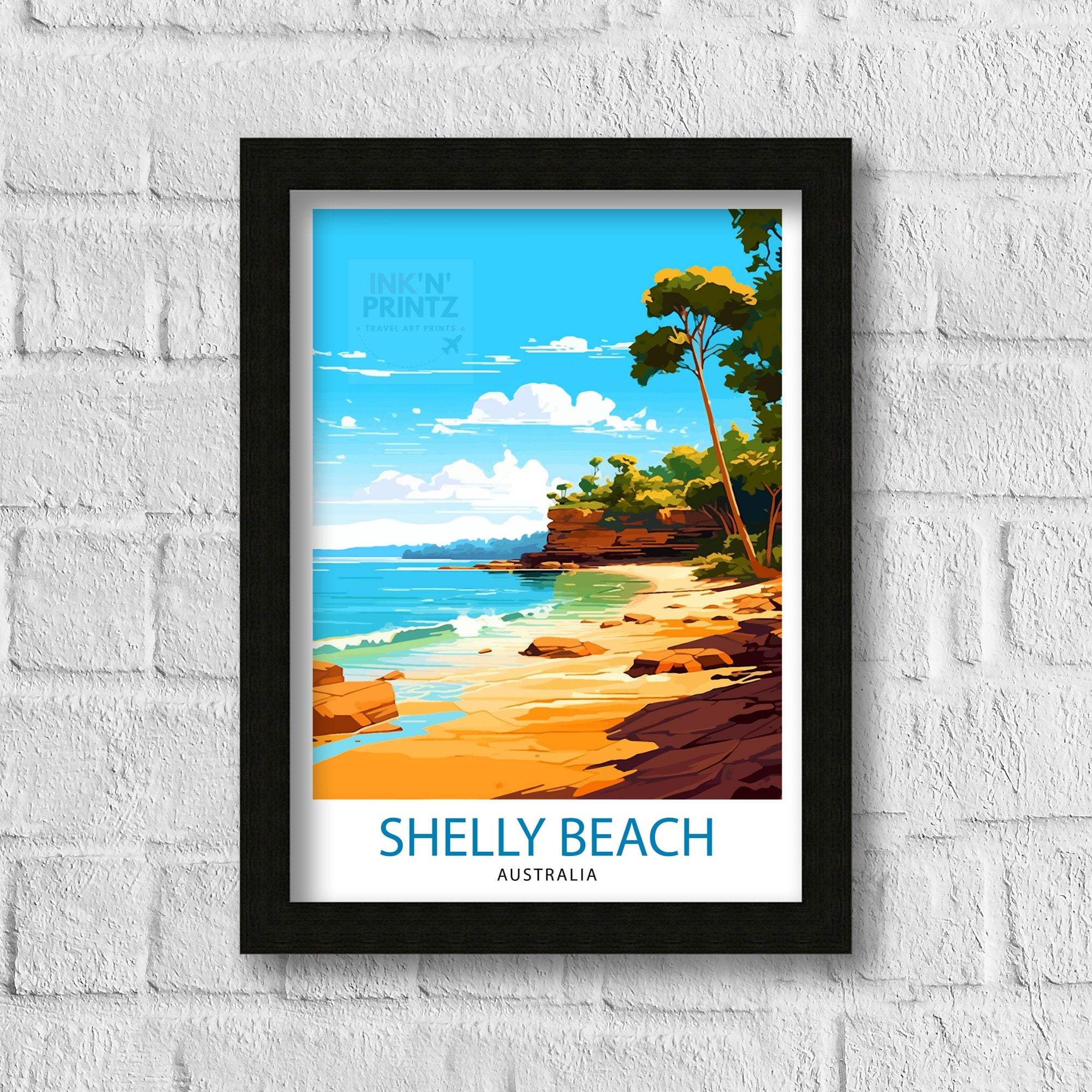 Shelly Beach Australia Travel Print Coastal Wall Decor Shelly Beach Poster Australian Beach Prints Beach Art Print Shelly Beach Illustration