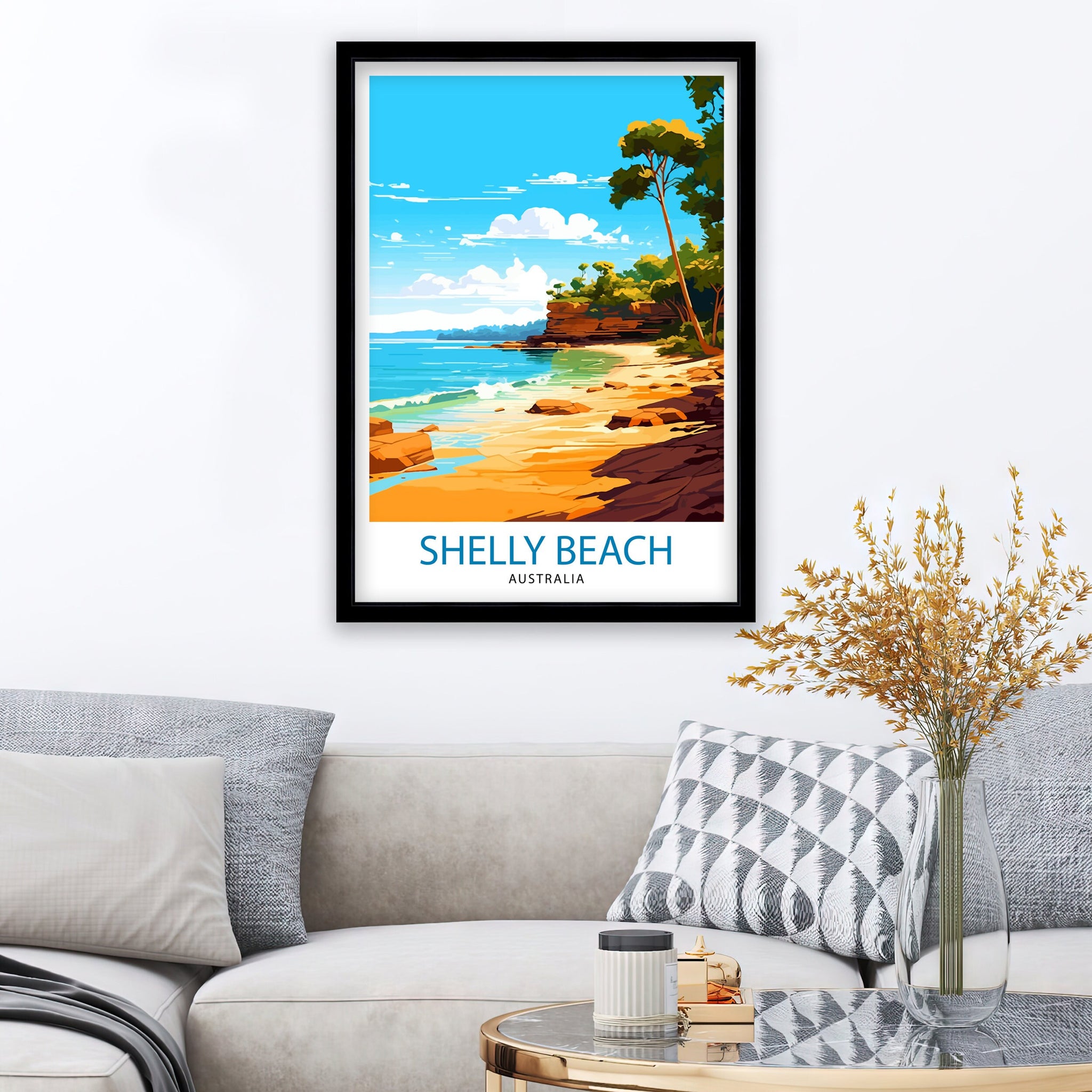 Shelly Beach Australia Travel Print Coastal Wall Decor Shelly Beach Poster Australian Beach Prints Beach Art Print Shelly Beach Illustration