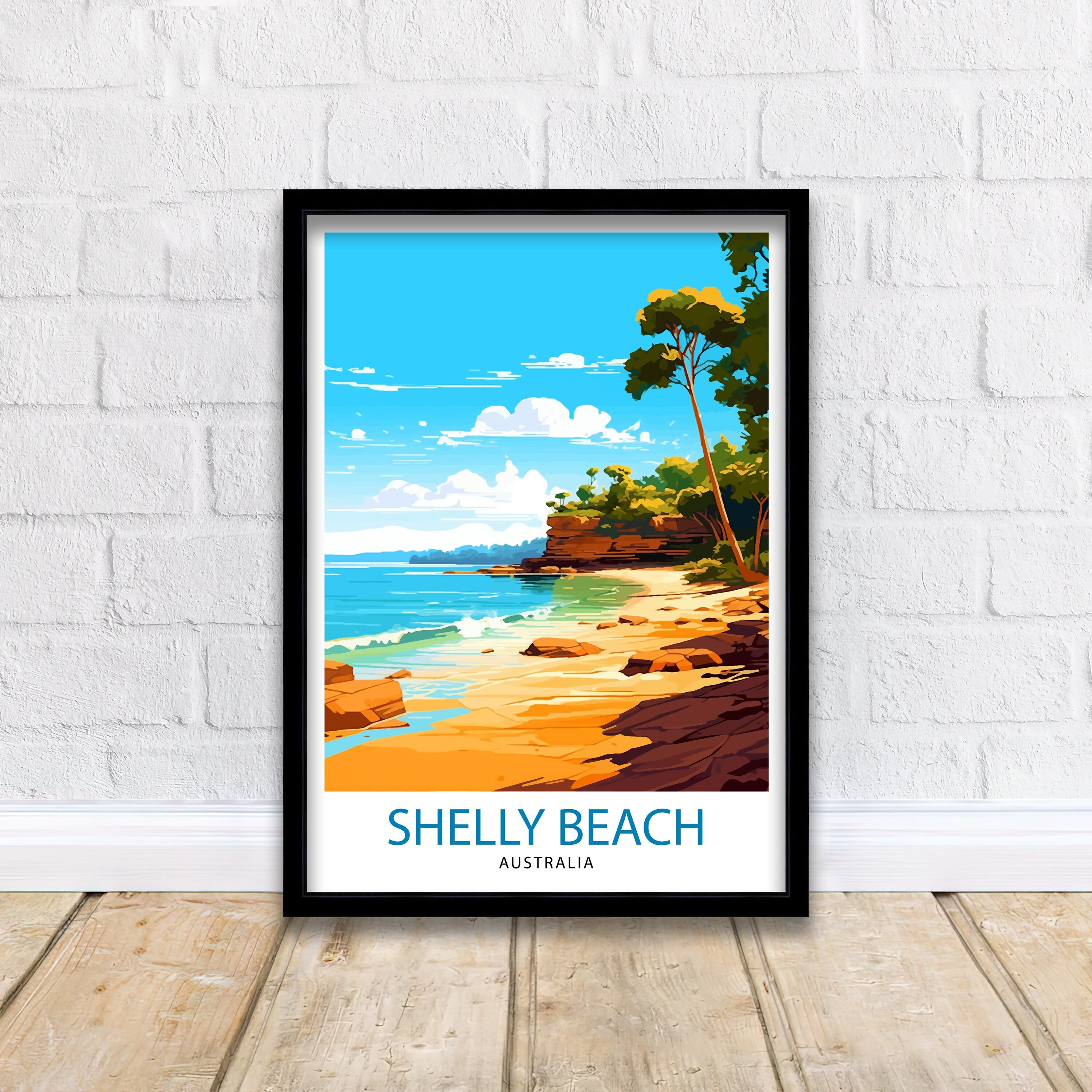 Shelly Beach Australia Travel Print Coastal Wall Decor Shelly Beach Poster Australian Beach Prints Beach Art Print Shelly Beach Illustration