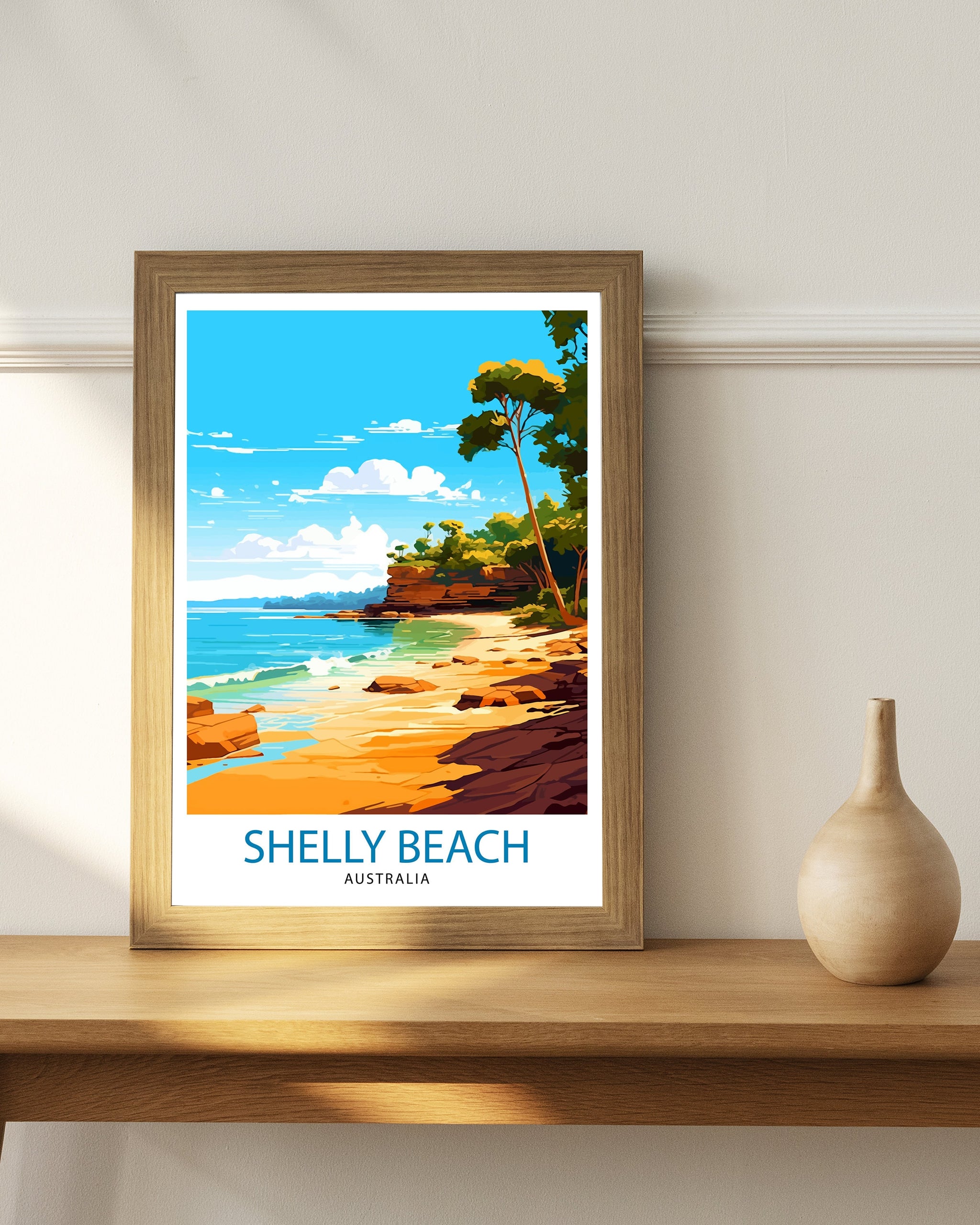Shelly Beach Australia Travel Print Coastal Wall Decor Shelly Beach Poster Australian Beach Prints Beach Art Print Shelly Beach Illustration