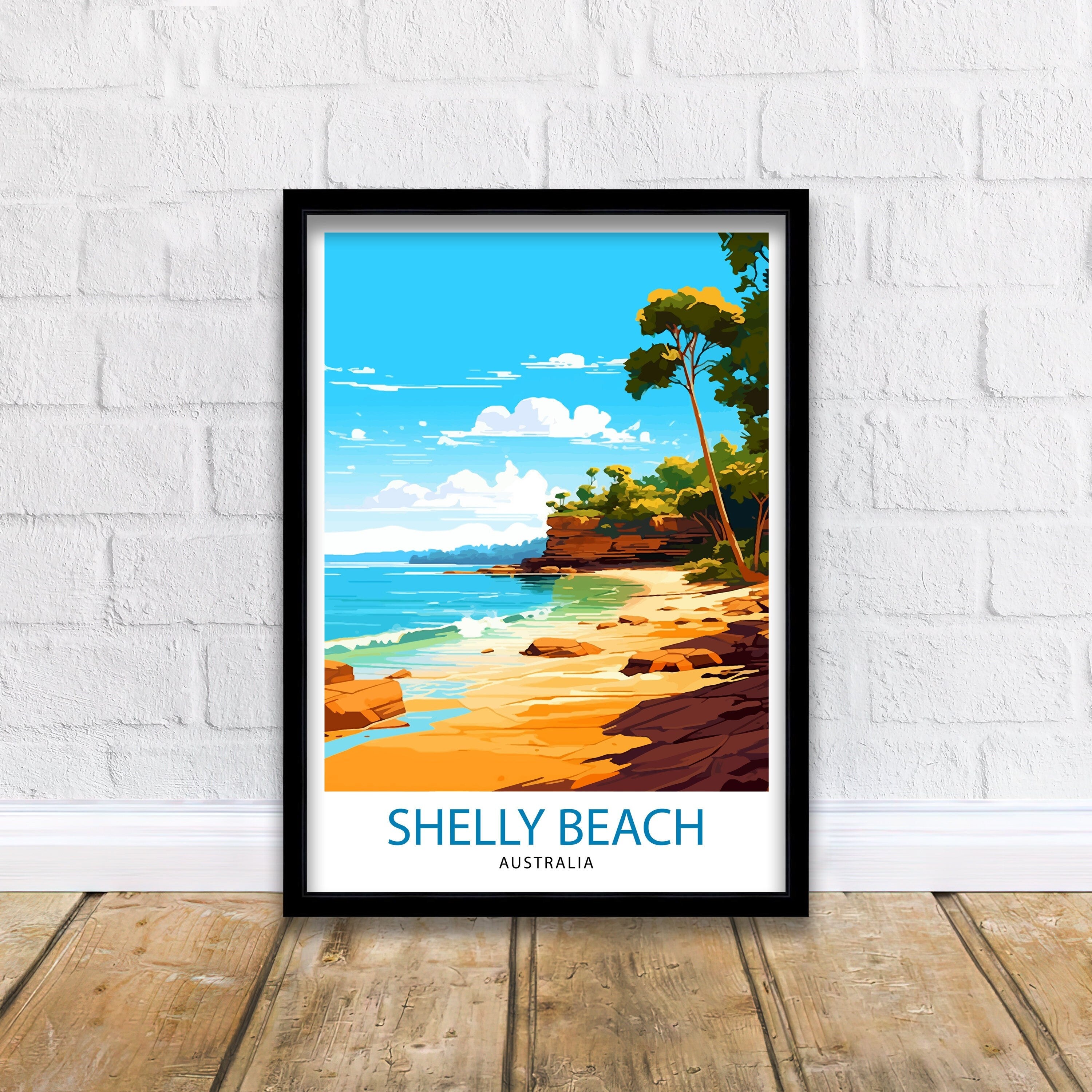 Shelly Beach Australia Travel Print Coastal Wall Decor Shelly Beach Poster Australian Beach Prints Beach Art Print Shelly Beach Illustration