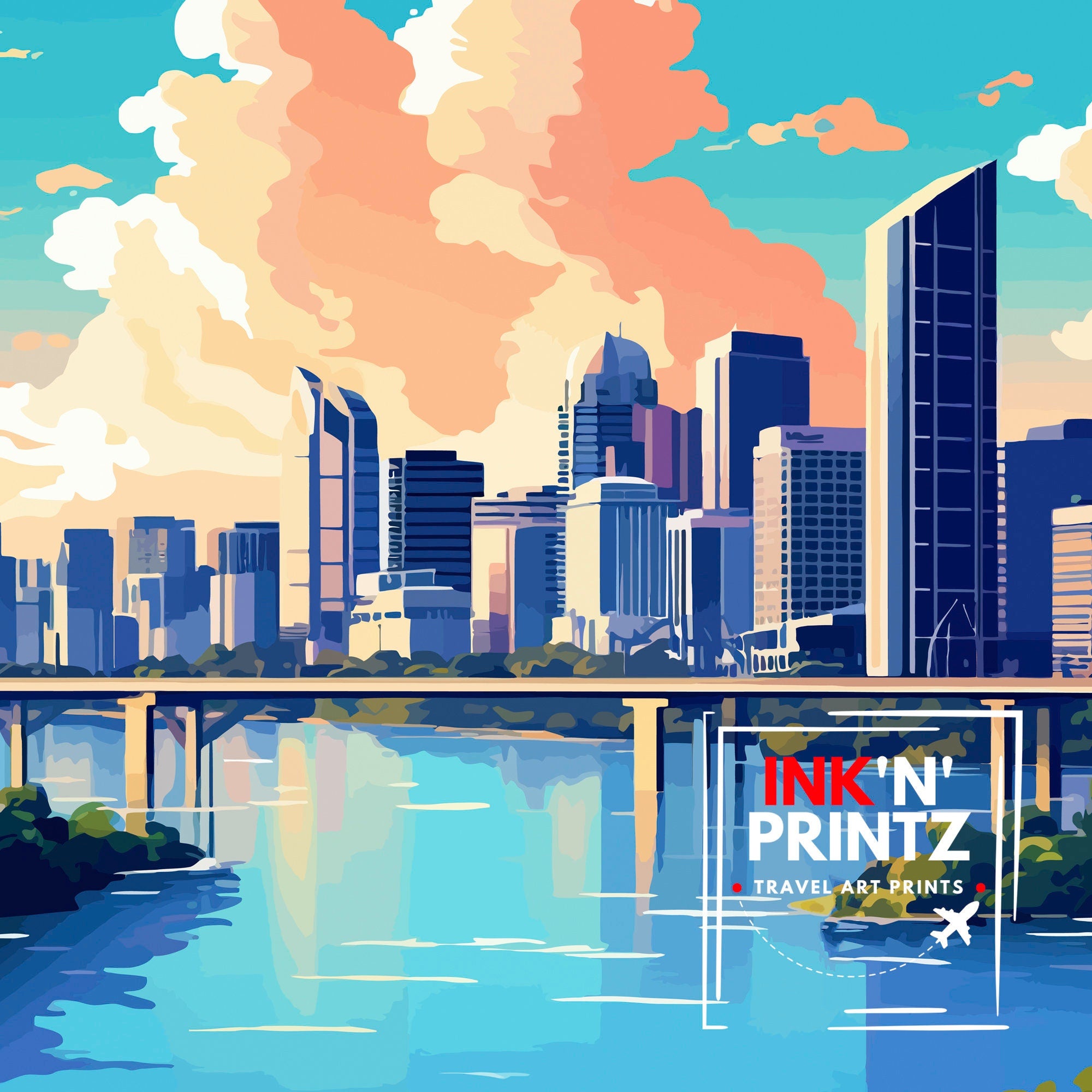 Brisbane Australia Travel Print Brisbane Wall Decor Brisbane City Poster Australia Travel Prints Brisbane Art Print Brisbane Illustration