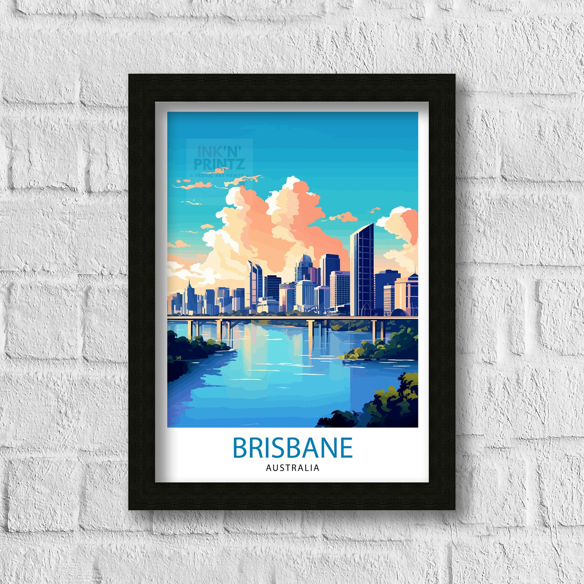 Brisbane Australia Travel Print Brisbane Wall Decor Brisbane City Poster Australia Travel Prints Brisbane Art Print Brisbane Illustration
