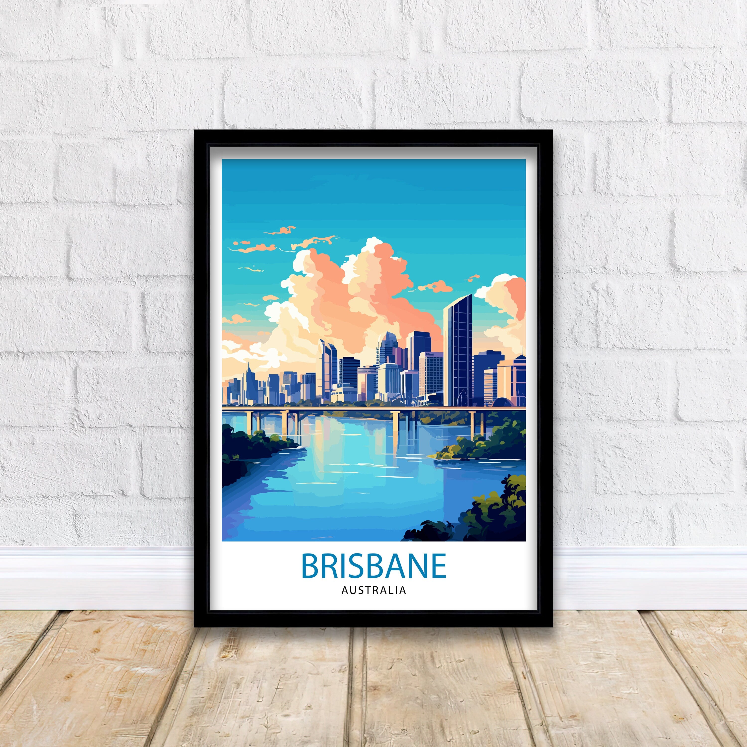 Brisbane Australia Travel Print Brisbane Wall Decor Brisbane City Poster Australia Travel Prints Brisbane Art Print Brisbane Illustration