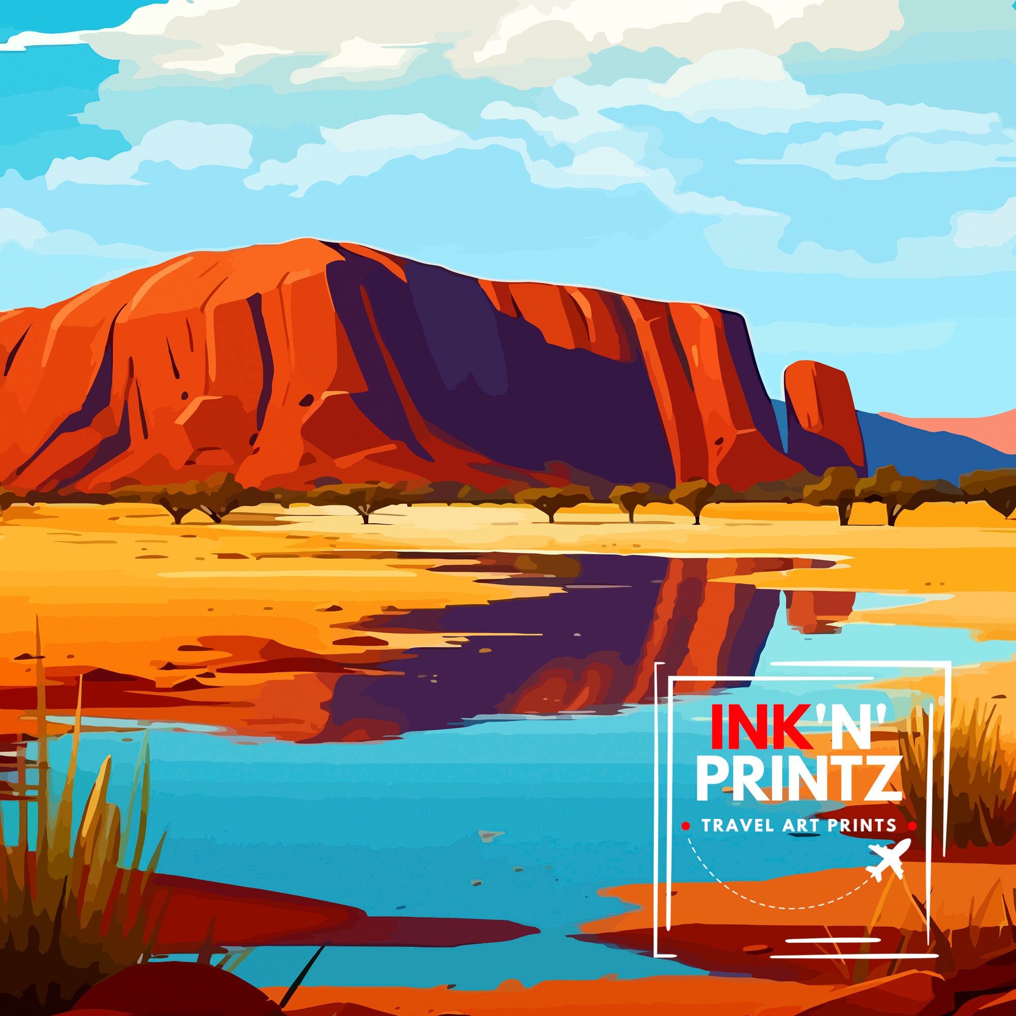 Ayers Rock Australia Travel Print Uluru Wall Decor Ayers Rock Poster Australian Landmarks Prints Outback Art Print Red Centre Illustration