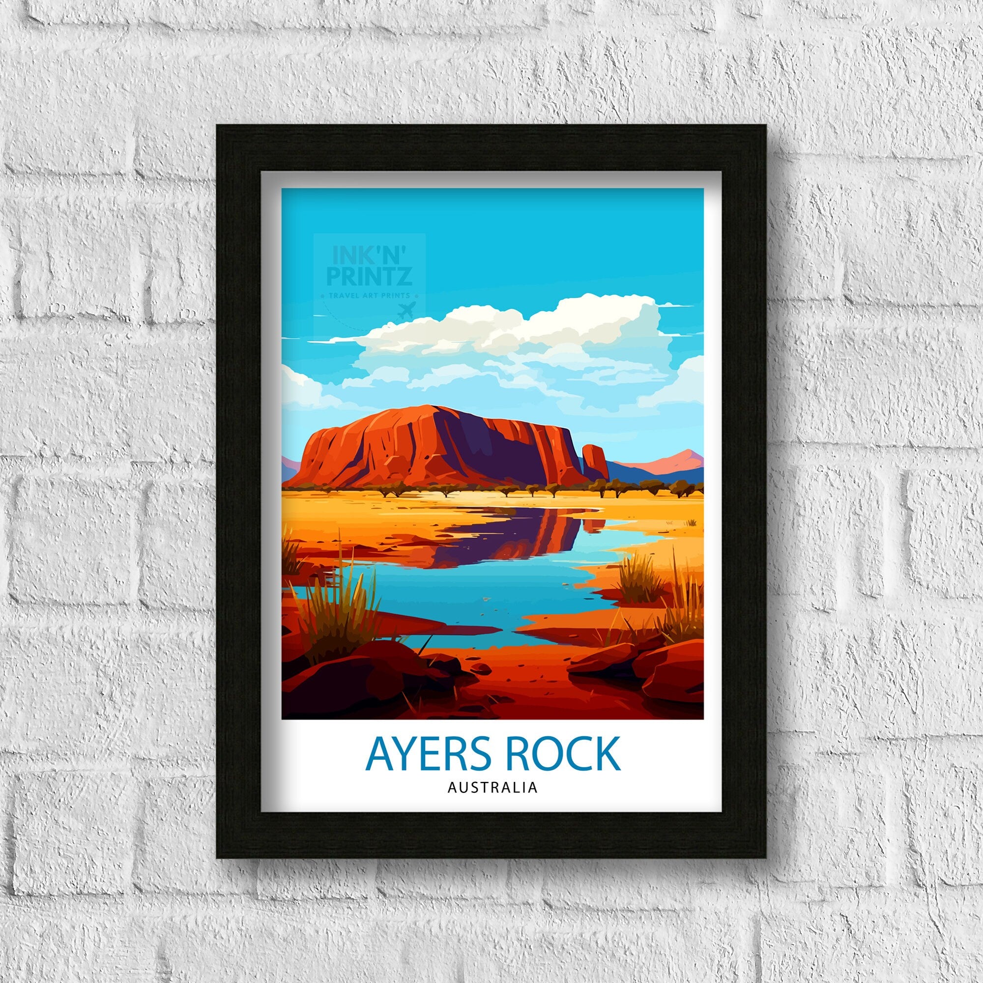 Ayers Rock Australia Travel Print Uluru Wall Decor Ayers Rock Poster Australian Landmarks Prints Outback Art Print Red Centre Illustration