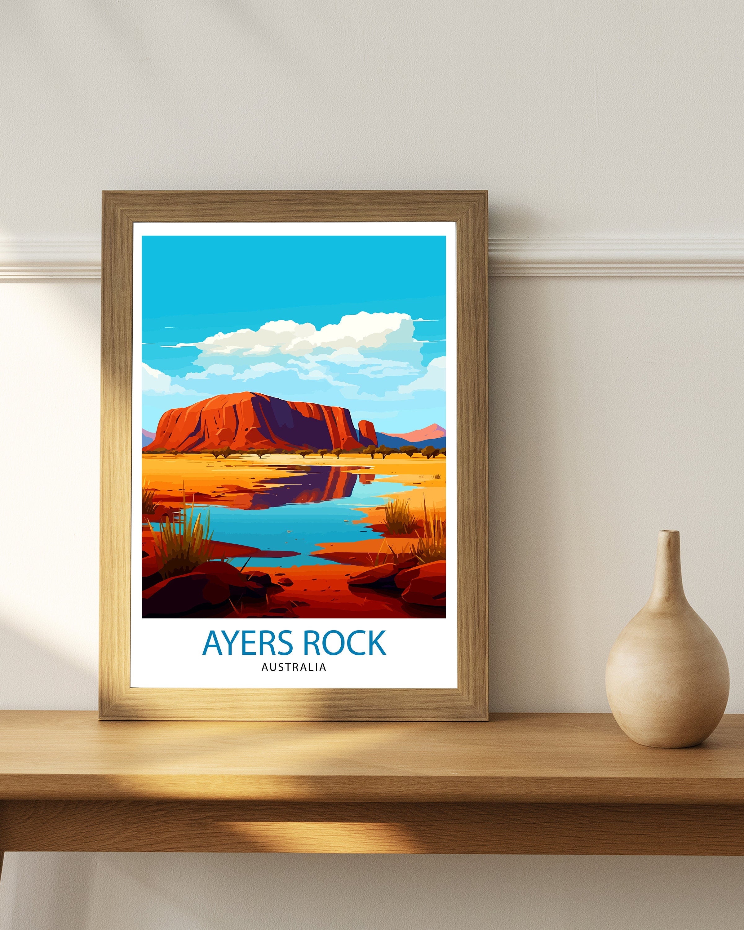 Ayers Rock Australia Travel Print Uluru Wall Decor Ayers Rock Poster Australian Landmarks Prints Outback Art Print Red Centre Illustration