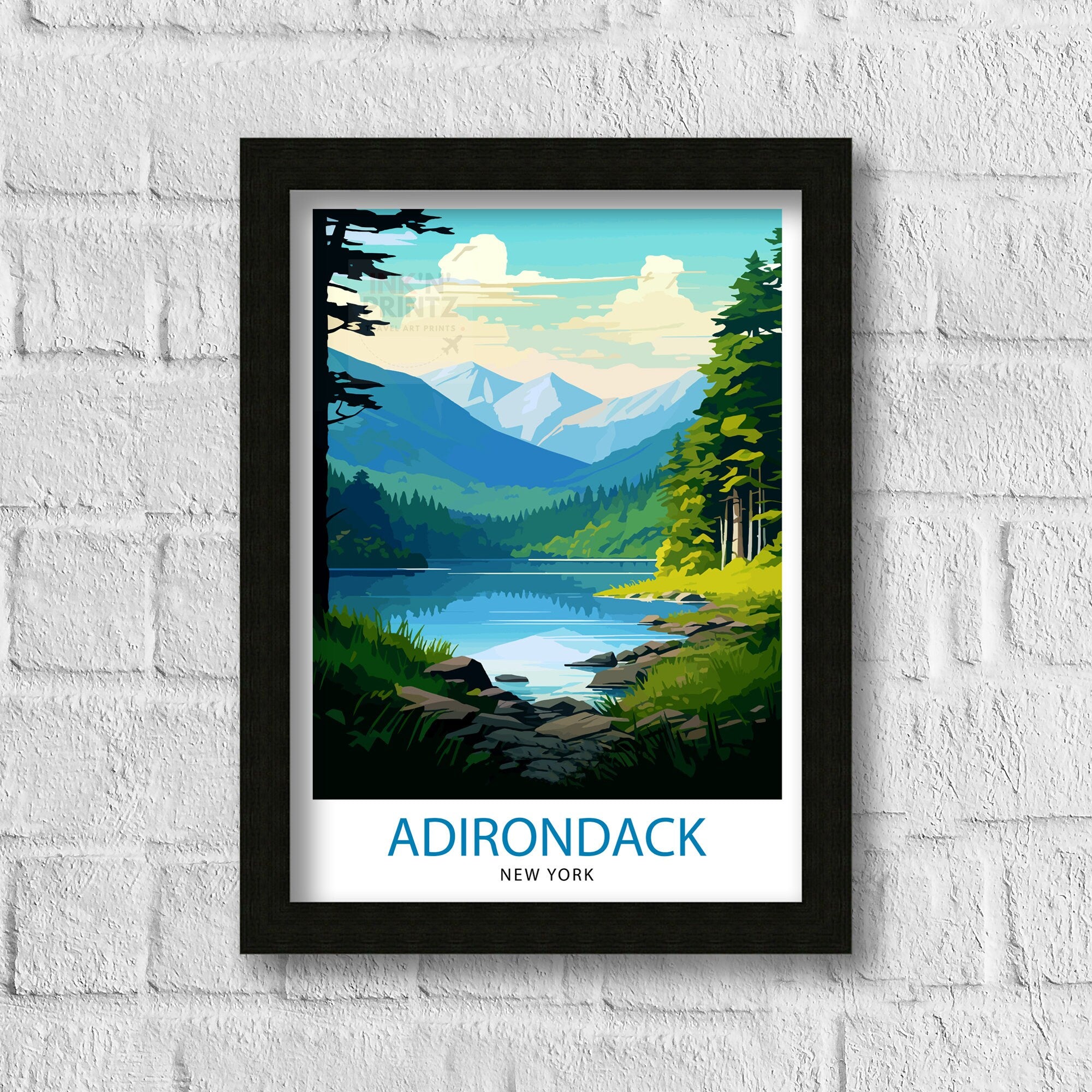 Adirondack New York Travel Print Adirondack Wall Decor Adirondack Poster New York Travel Prints Adirondack Art Print Adirondack Illustration