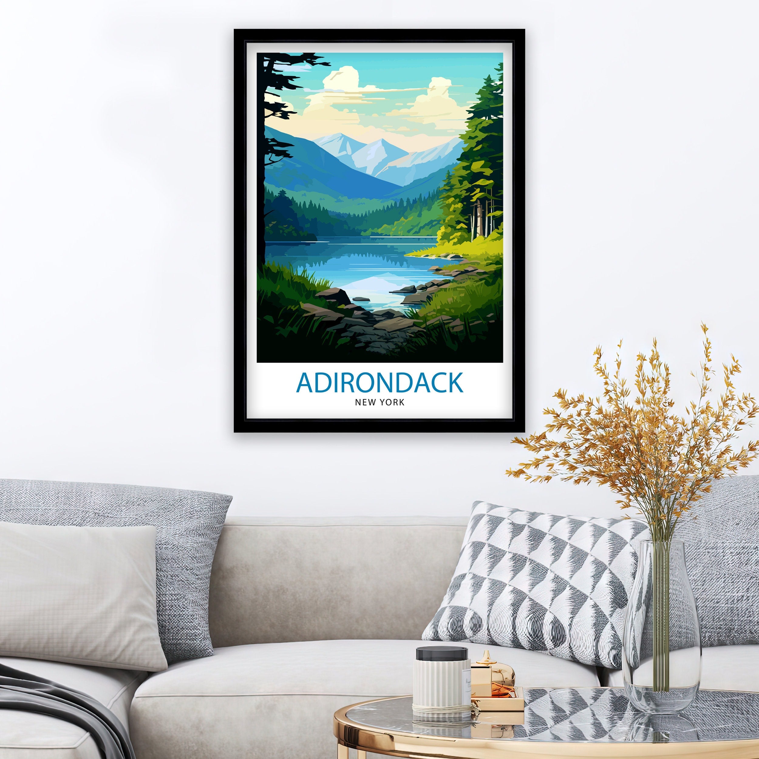 Adirondack New York Travel Print Adirondack Wall Decor Adirondack Poster New York Travel Prints Adirondack Art Print Adirondack Illustration