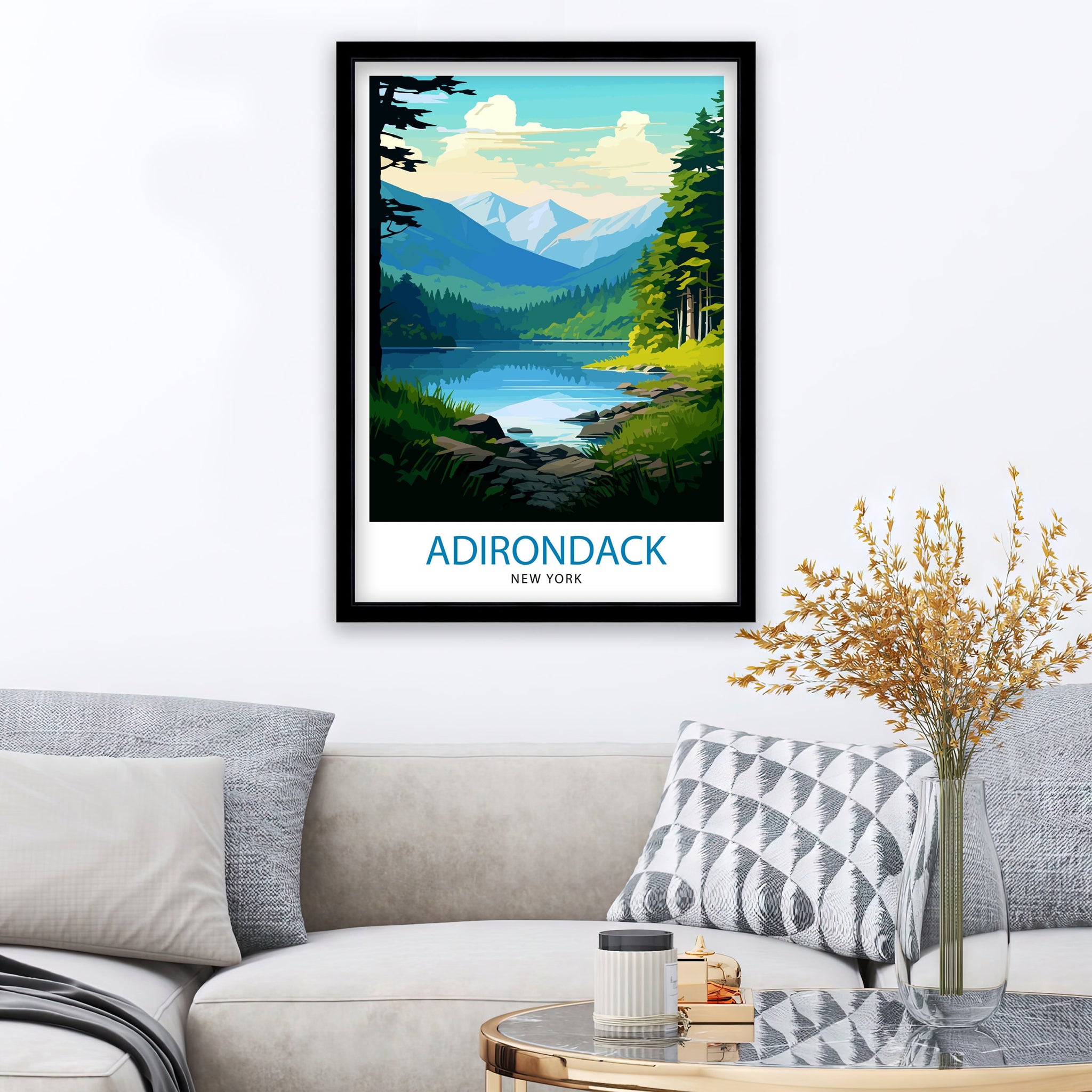 Adirondack New York Travel Print Adirondack Wall Decor Adirondack Poster New York Travel Prints Adirondack Art Print Adirondack Illustration
