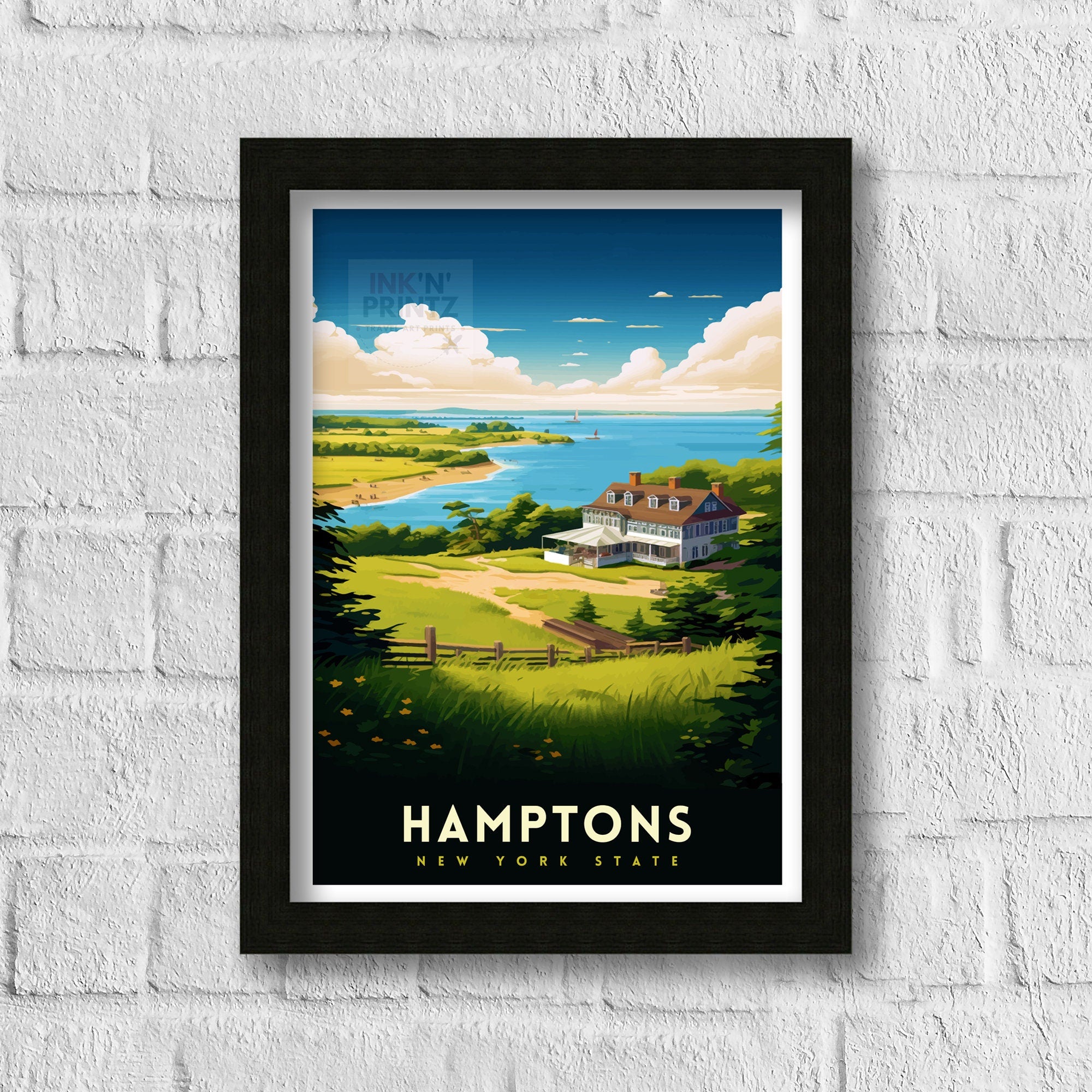Hamptons New York State Travel Print| Hamptons Wall Decor Hamptons Poster New York State Travel Prints Hamptons Art Print Hamptons