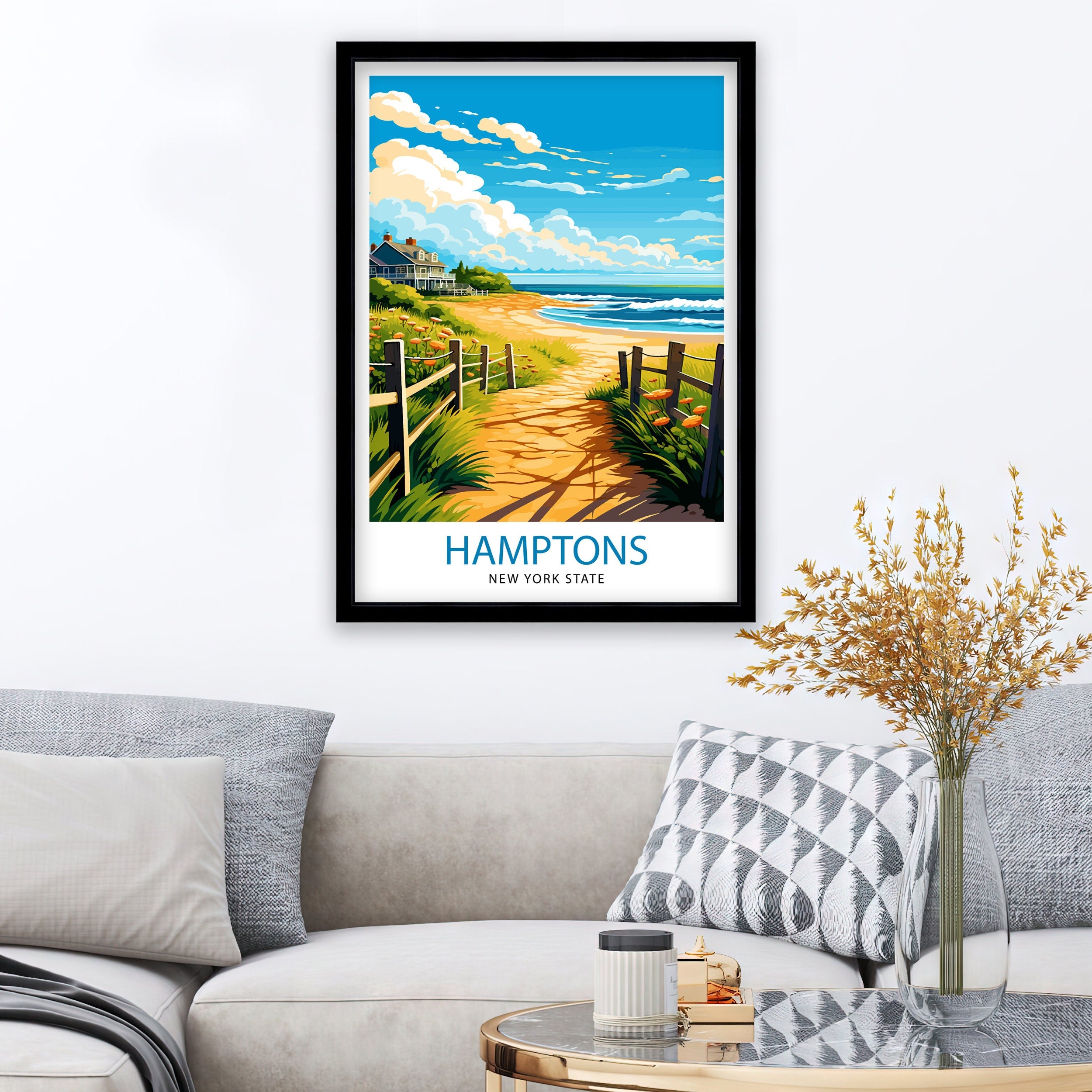 Hamptons New York State Travel Print| Hamptons Wall Decor Hamptons Poster New York State Travel Prints Hamptons Art Print Hamptons