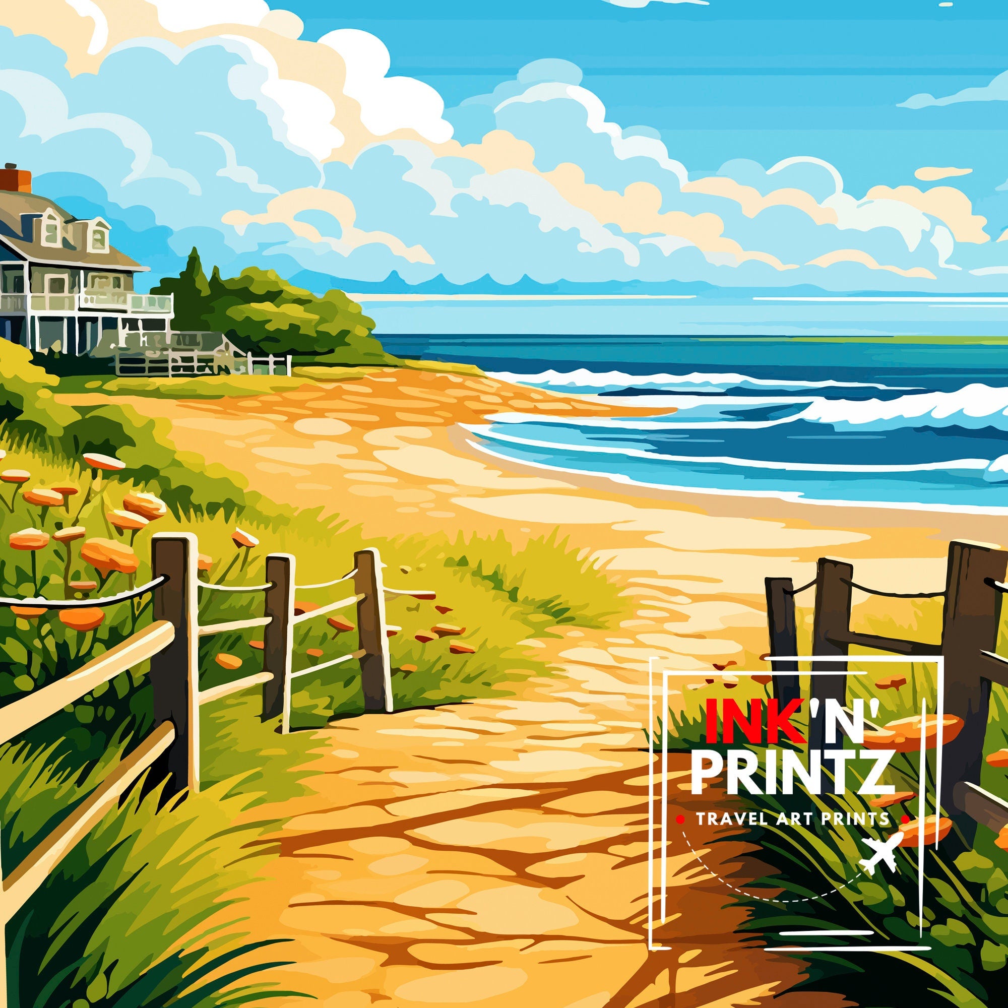 Hamptons New York State Travel Print| Hamptons Wall Decor Hamptons Poster New York State Travel Prints Hamptons Art Print Hamptons