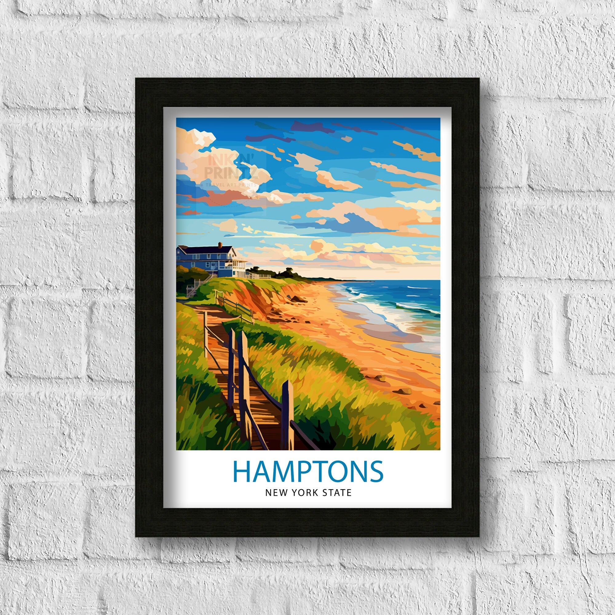 Hamptons New York State Travel Print| Hamptons Wall Decor Hamptons Poster New York State Travel Prints Hamptons Art Print Hamptons
