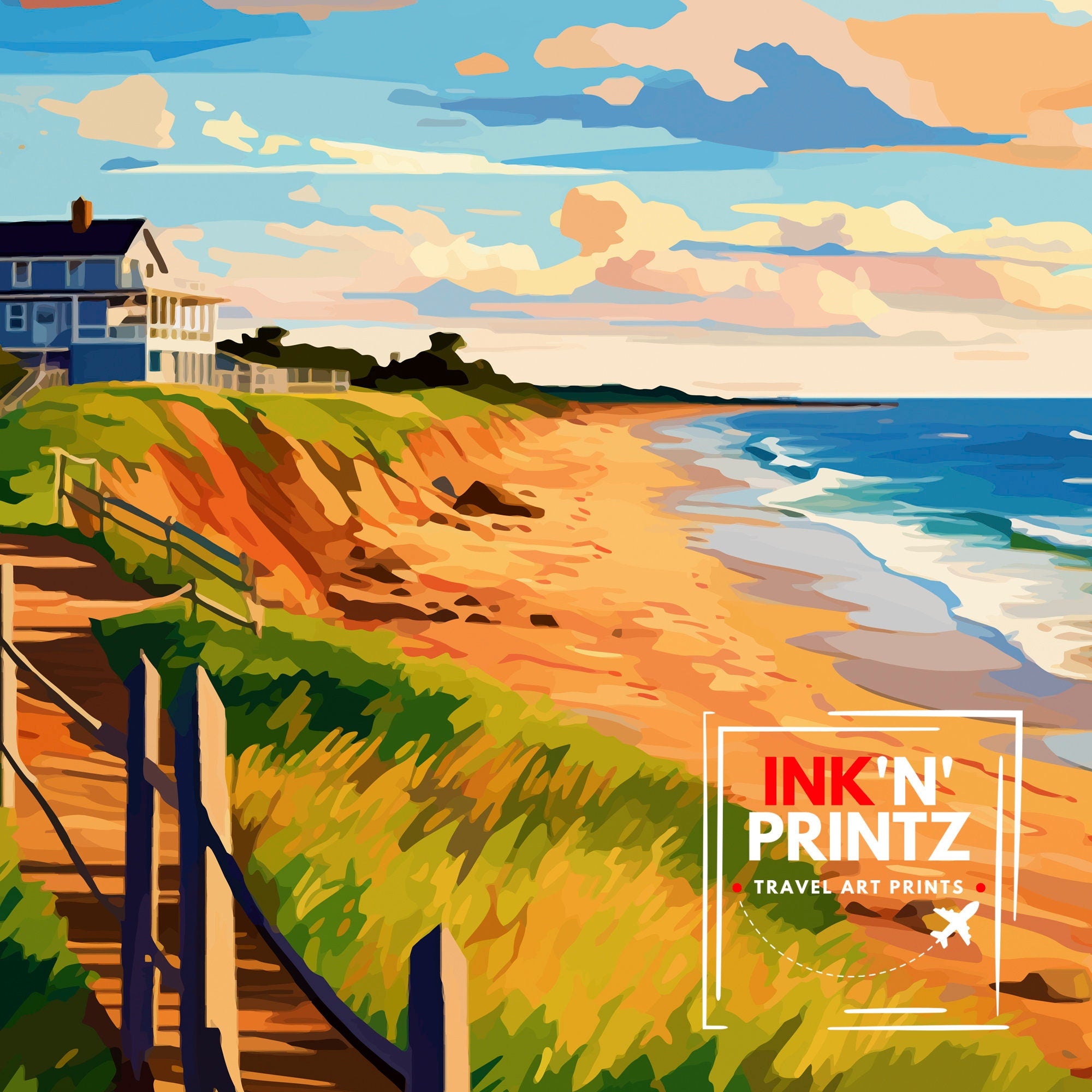 Hamptons New York State Travel Print| Hamptons Wall Decor Hamptons Poster New York State Travel Prints Hamptons Art Print Hamptons