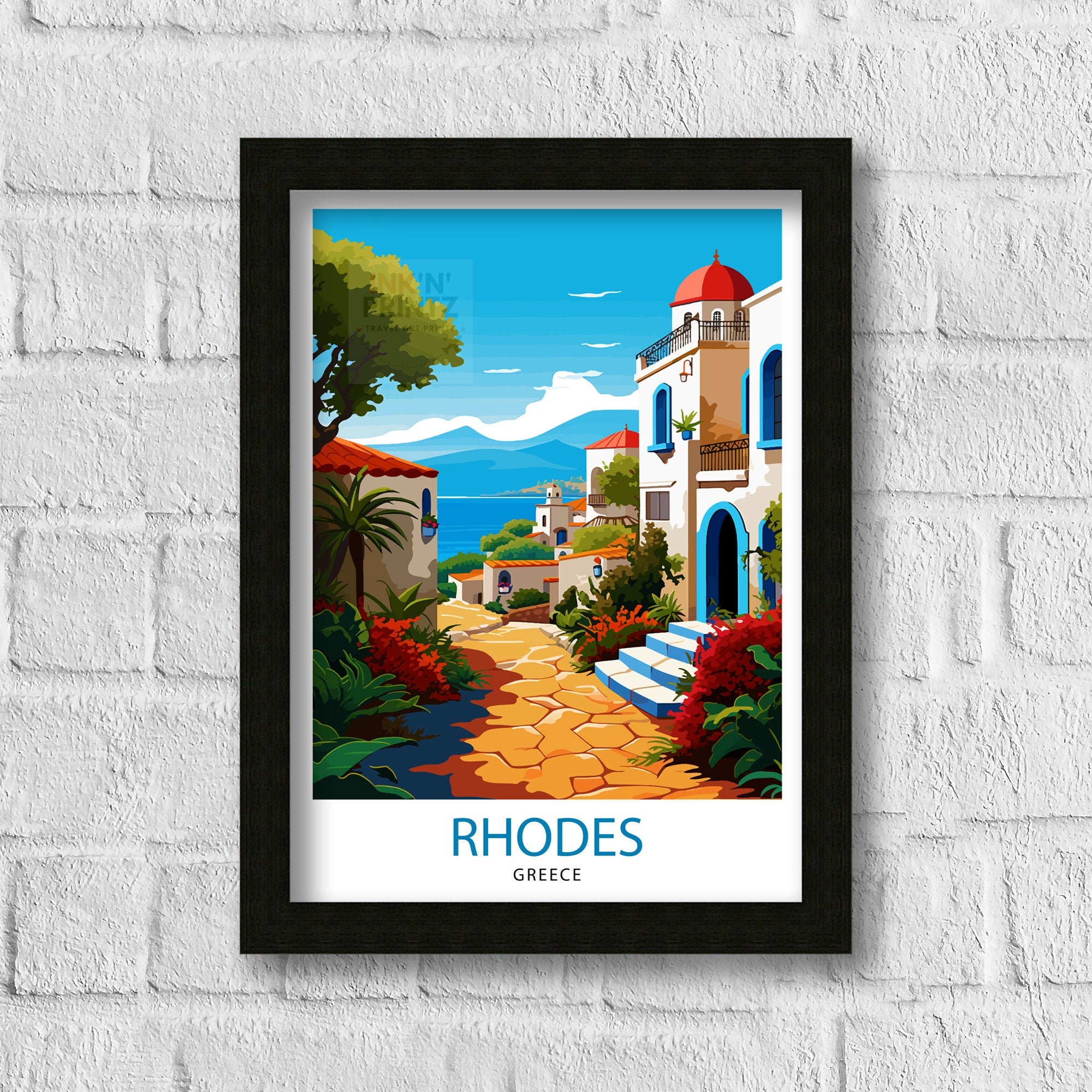 Rhodes Greece Travel Print Rhodes Wall Decor Greek Island Poster Rhodes Travel Prints Rhodes Island Art Print Rhodes Illustration Greece