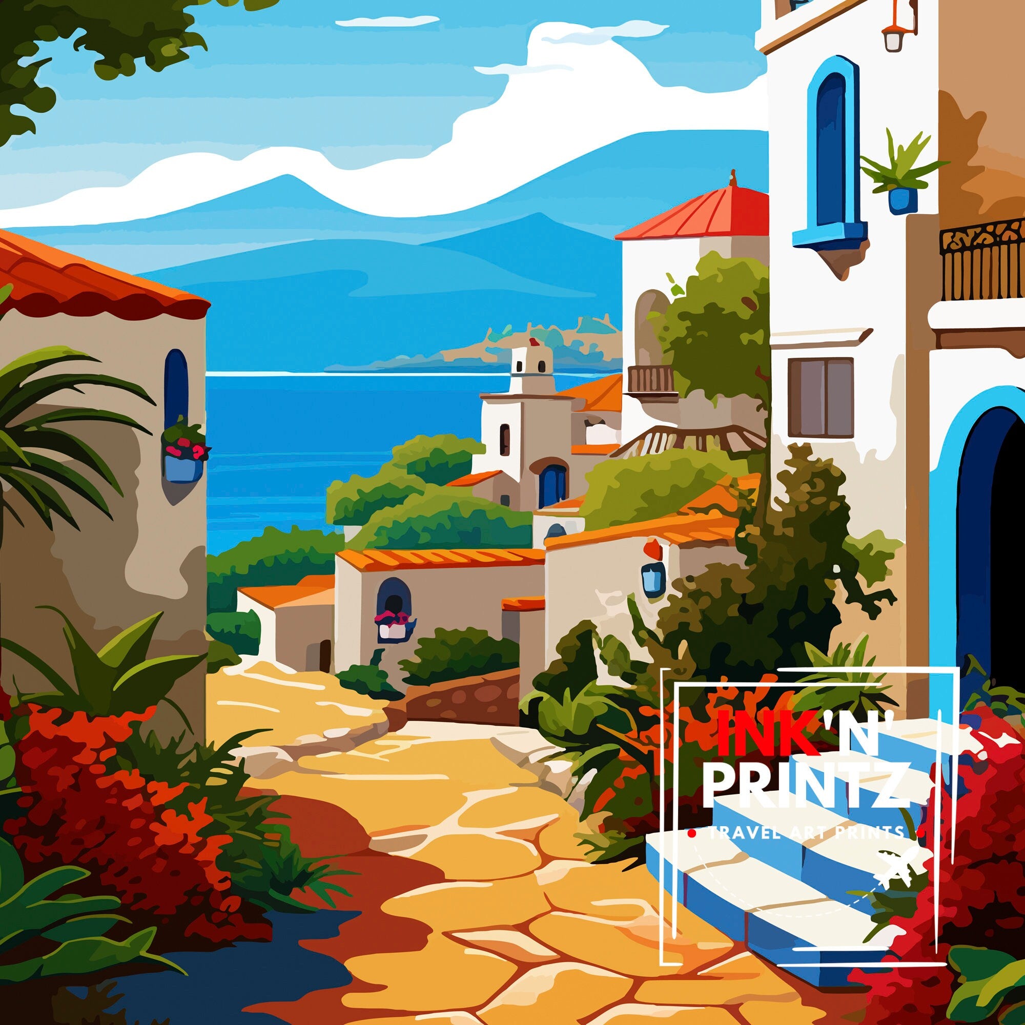Rhodes Greece Travel Print Rhodes Wall Decor Greek Island Poster Rhodes Travel Prints Rhodes Island Art Print Rhodes Illustration Greece