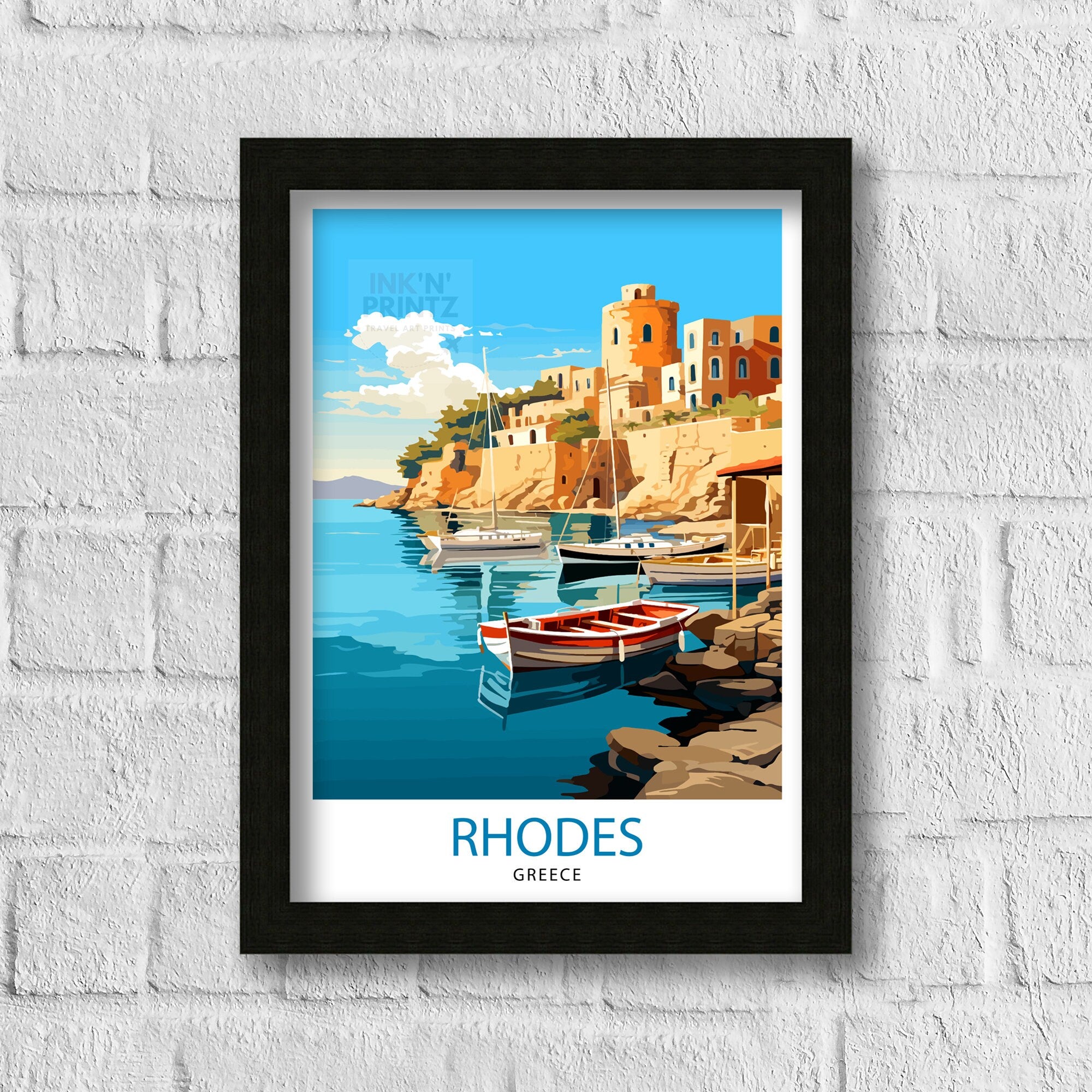Rhodes Greece Travel Print Rhodes Wall Decor Greek Island Poster Rhodes Travel Prints Rhodes Island Art Print Rhodes Illustration Greece