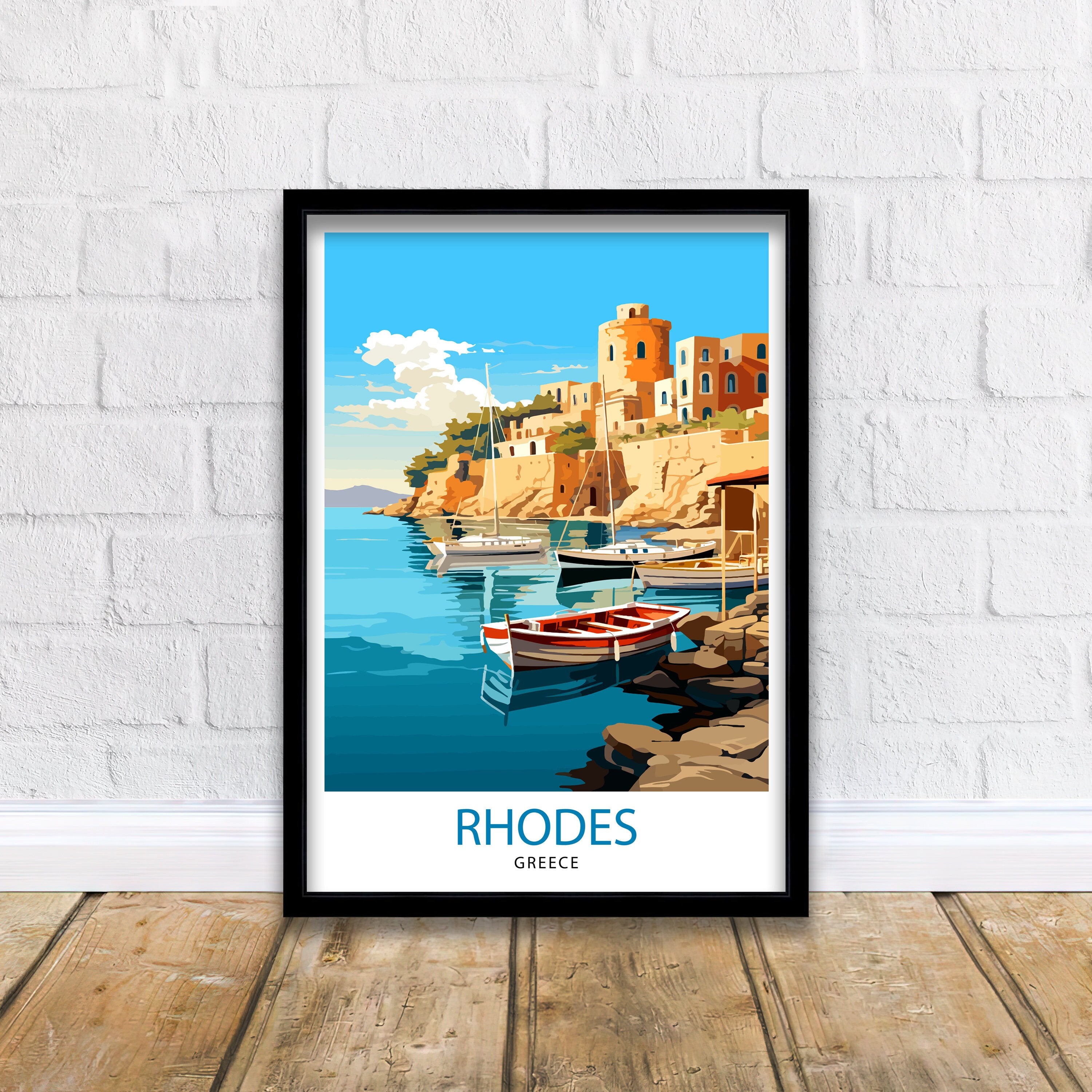 Rhodes Greece Travel Print Rhodes Wall Decor Greek Island Poster Rhodes Travel Prints Rhodes Island Art Print Rhodes Illustration Greece