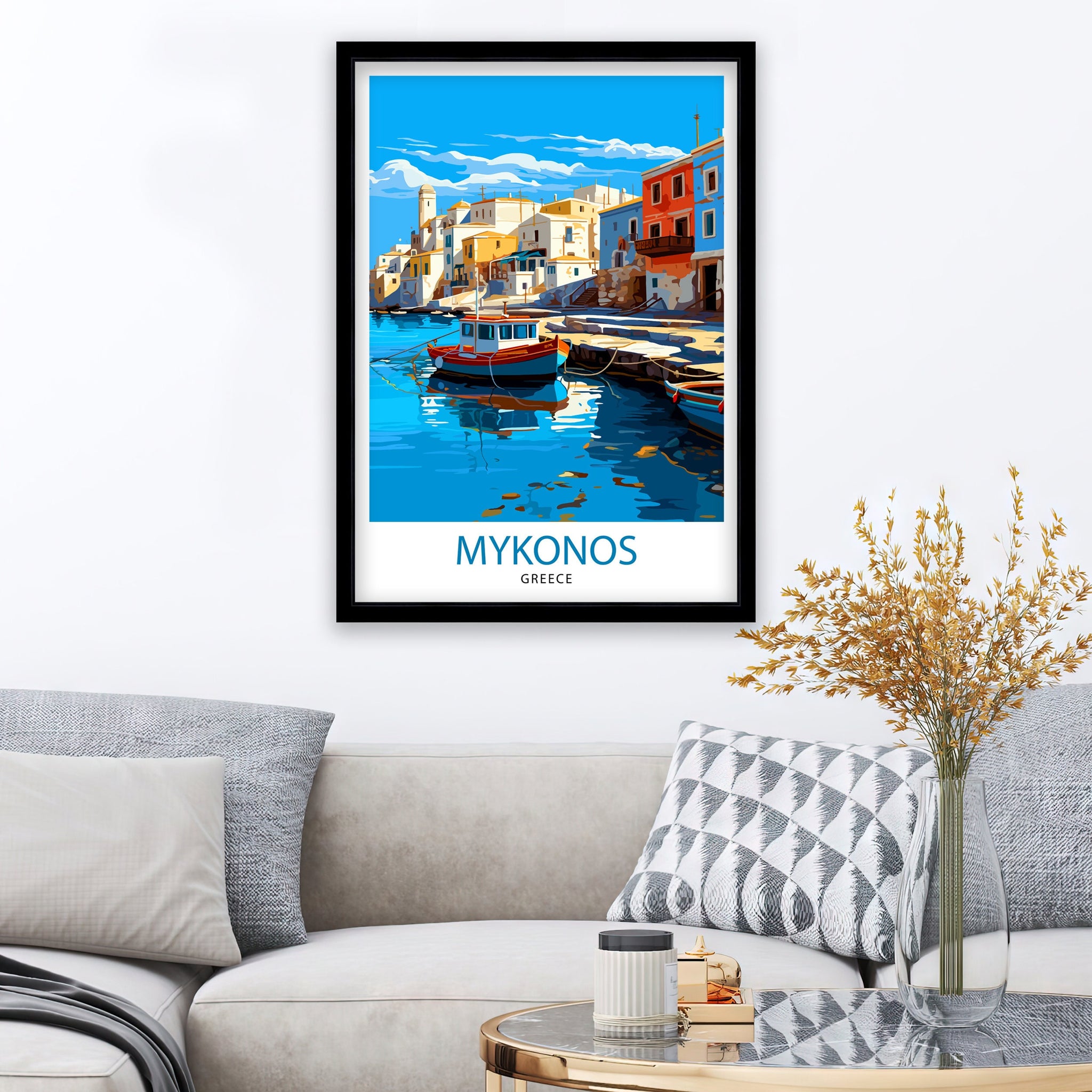 Mykonos Greece Travel Print Mykonos Wall Decor Greek Island Poster Mykonos Travel Prints Mykonos Art Print Mykonos Illustration Greece