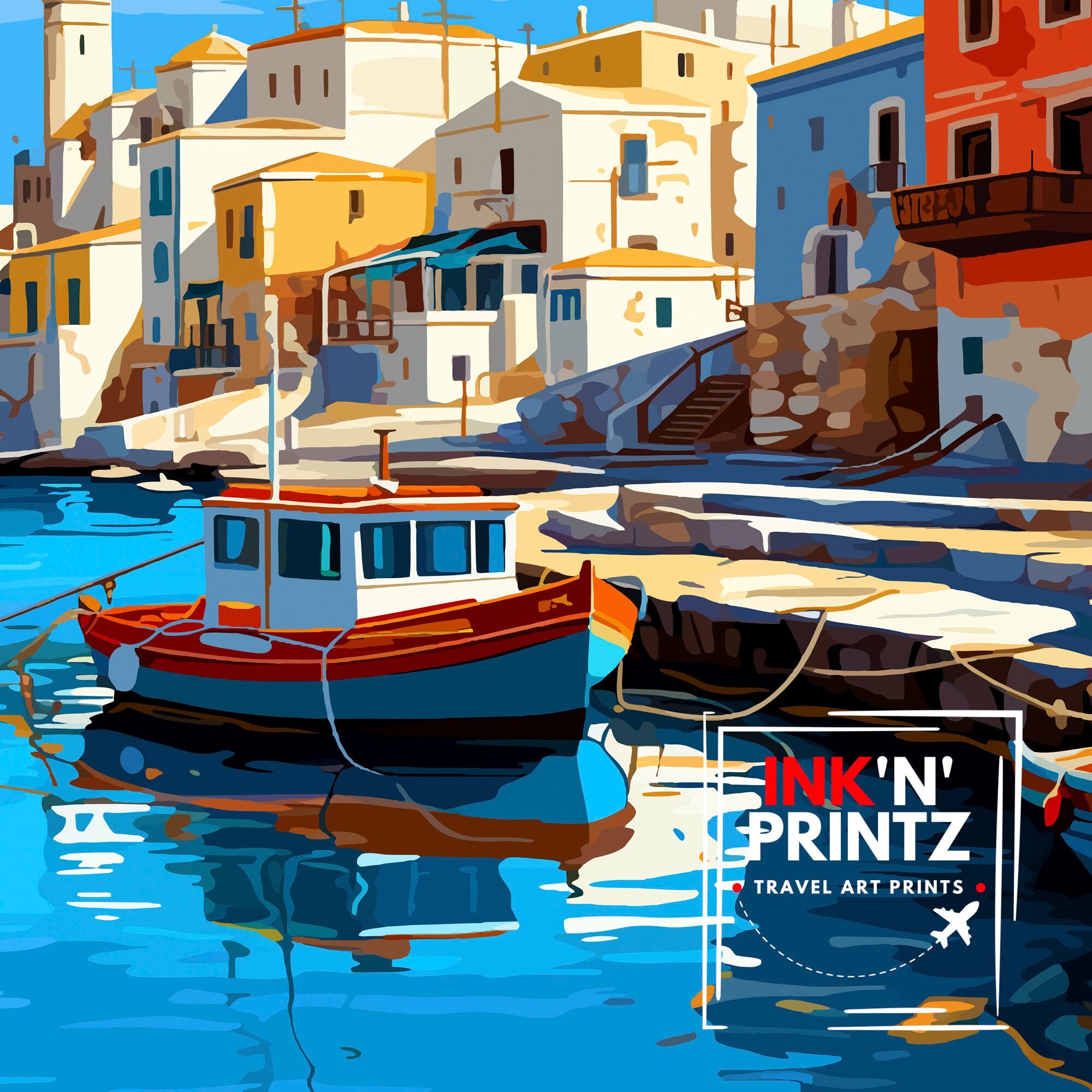 Mykonos Greece Travel Print Mykonos Wall Decor Greek Island Poster Mykonos Travel Prints Mykonos Art Print Mykonos Illustration Greece