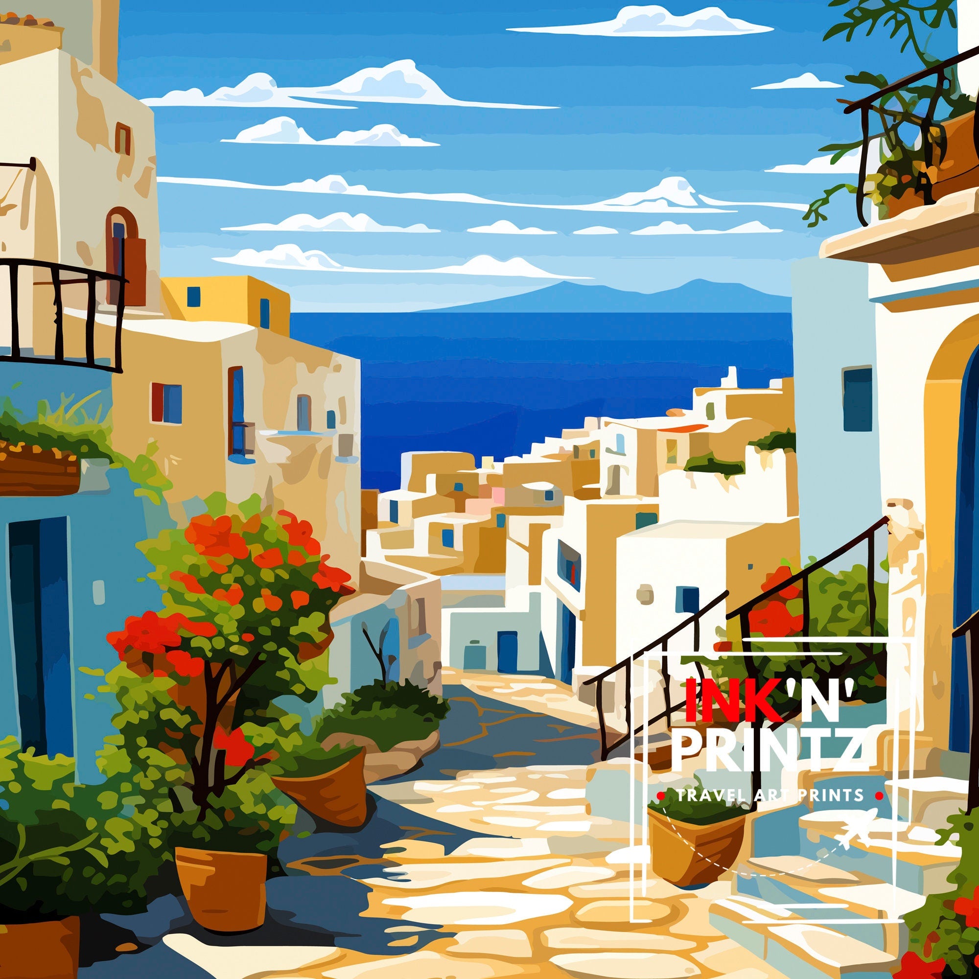 Rhodes Greece Travel Print Rhodes Wall Decor Greek Island Poster Rhodes Travel Prints Rhodes Island Art Print Rhodes Illustration Greece