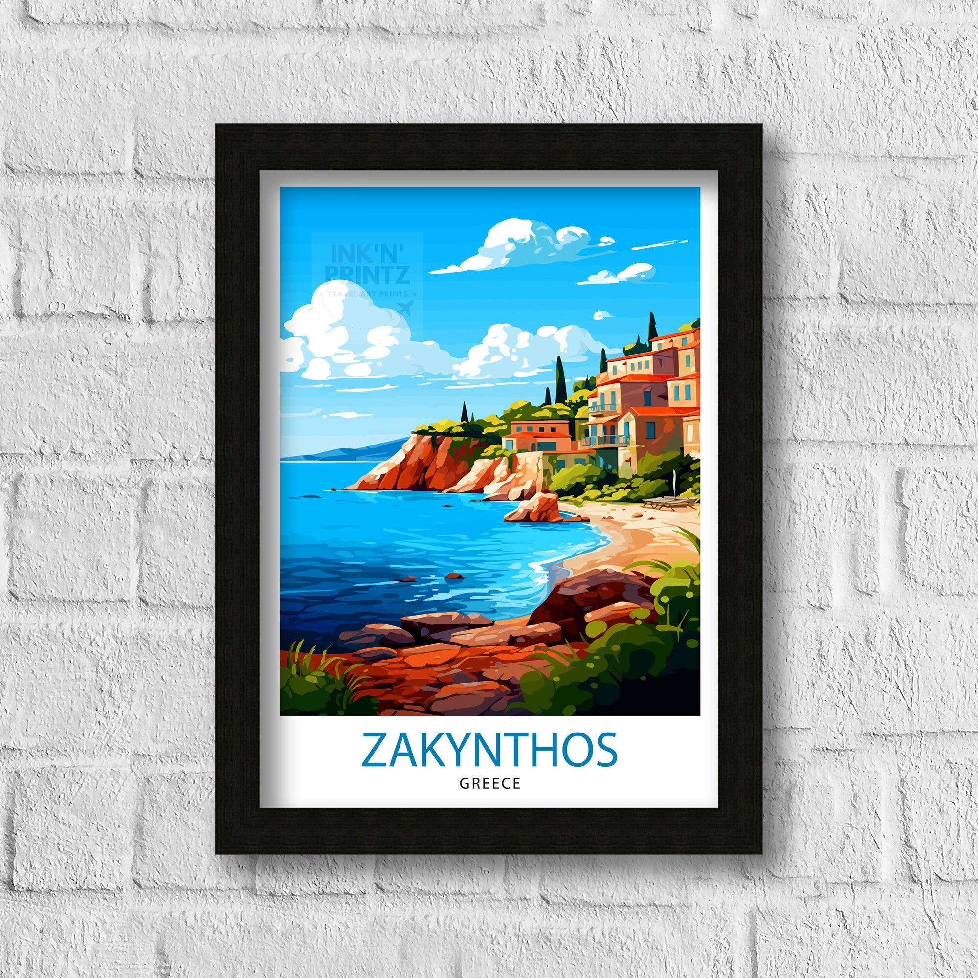 Zakynthos Greece Travel Print Zakynthos Wall Decor Greek Island Poster Zakynthos Travel Prints Zakynthos Art Print Zakynthos Illustration