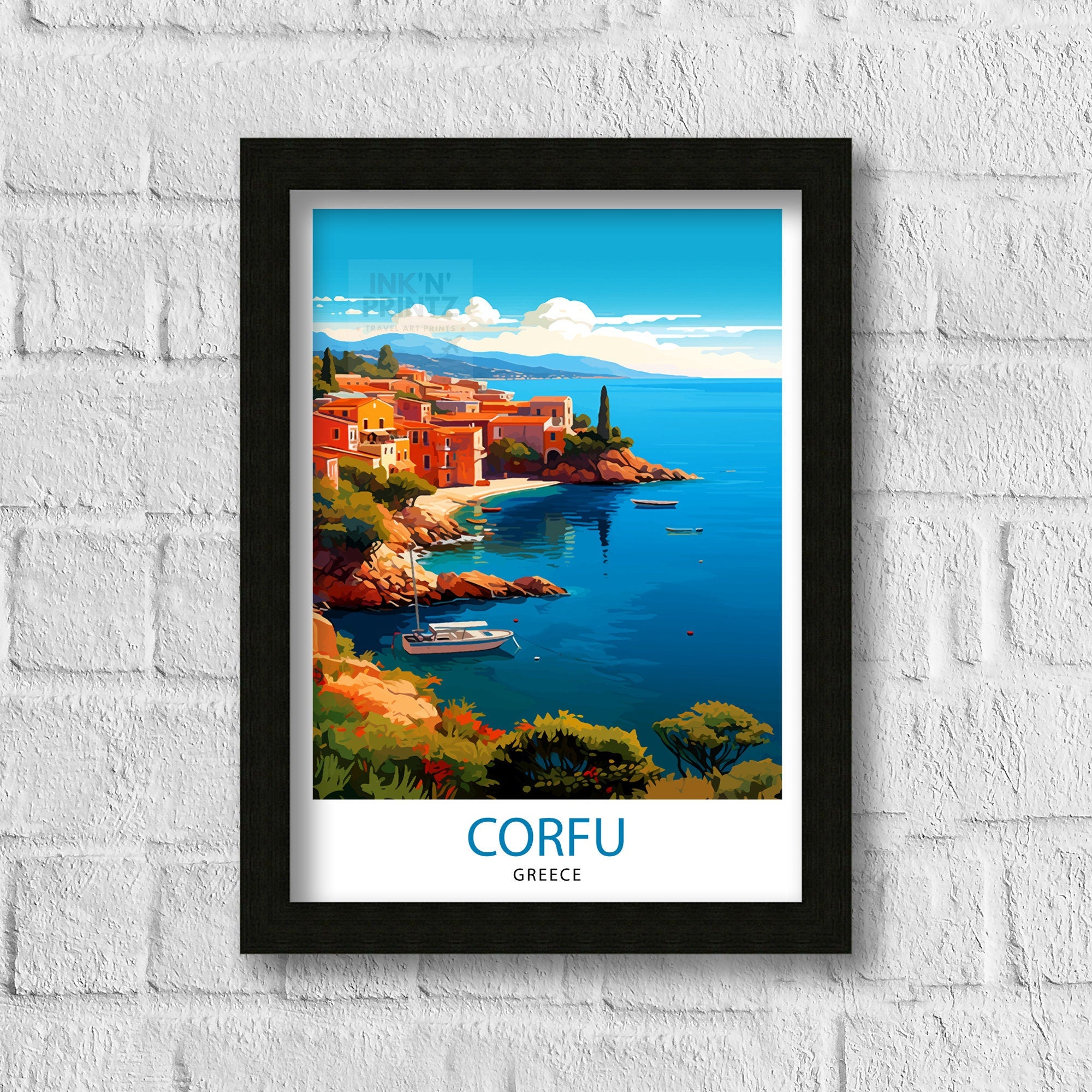 Corfu Greece Travel Print Corfu Island Wall Decor Greek Island Poster Corfu Travel Prints Mediterranean Art Print Corfu Illustration Greece