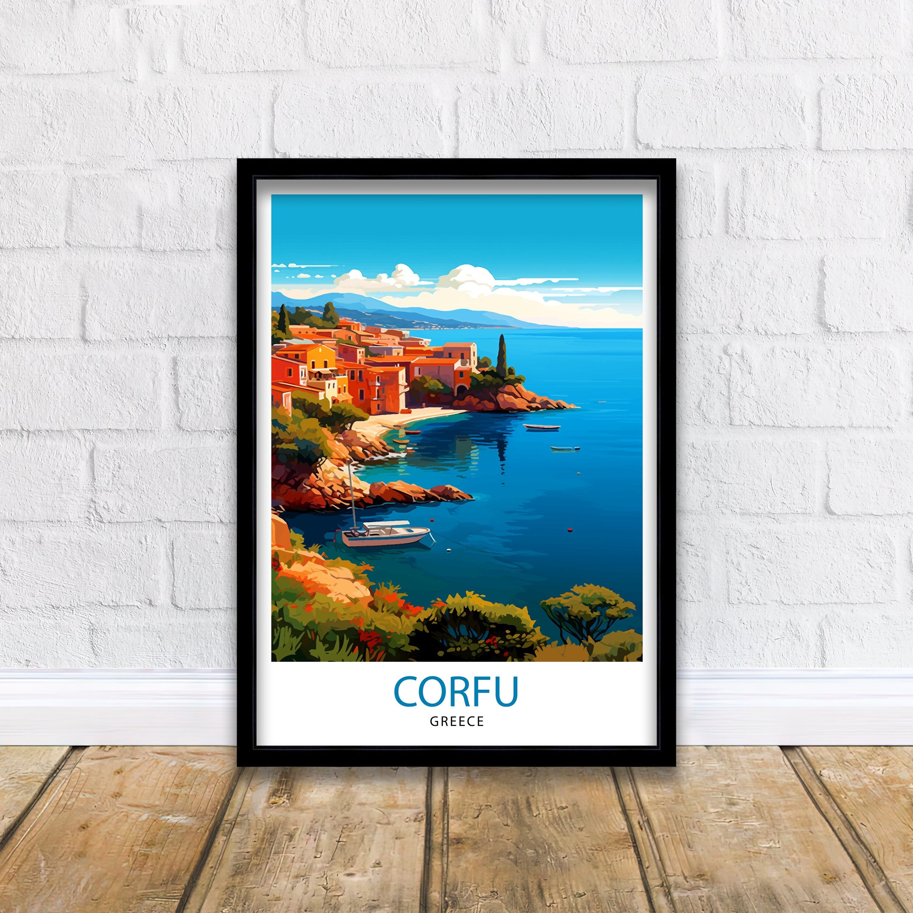 Corfu Greece Travel Print Corfu Island Wall Decor Greek Island Poster Corfu Travel Prints Mediterranean Art Print Corfu Illustration Greece