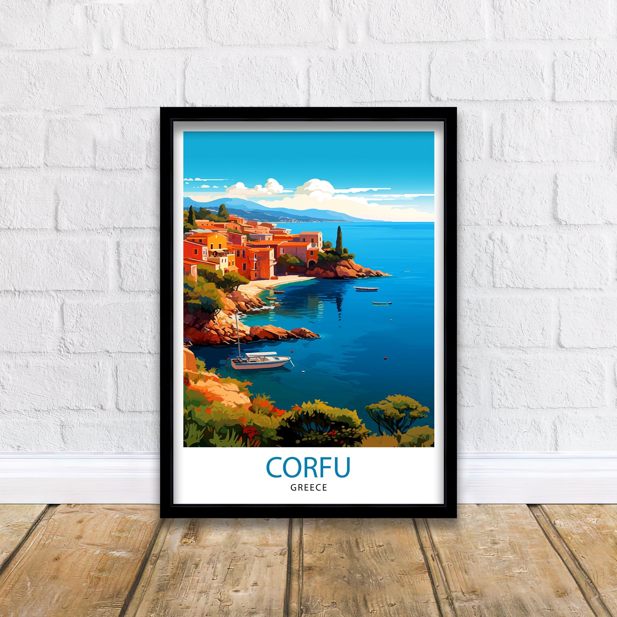 Corfu Greece Travel Print Corfu Island Wall Decor Greek Island Poster Corfu Travel Prints Mediterranean Art Print Corfu Illustration Greece