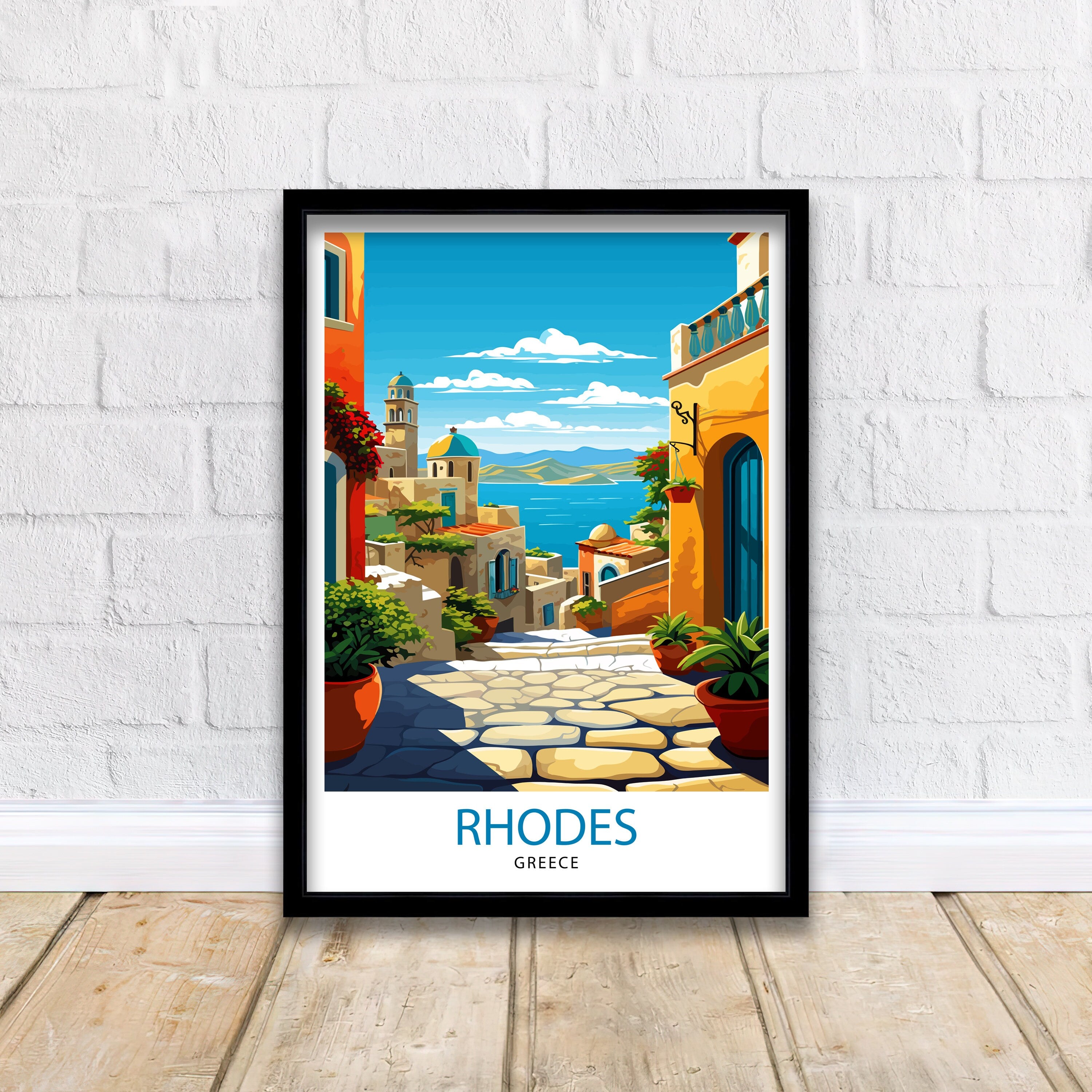 Rhodes Greece Travel Print Rhodes Wall Decor Greek Island Poster Rhodes Travel Prints Rhodes Illustration Greece Wall Art - Rhodes Island