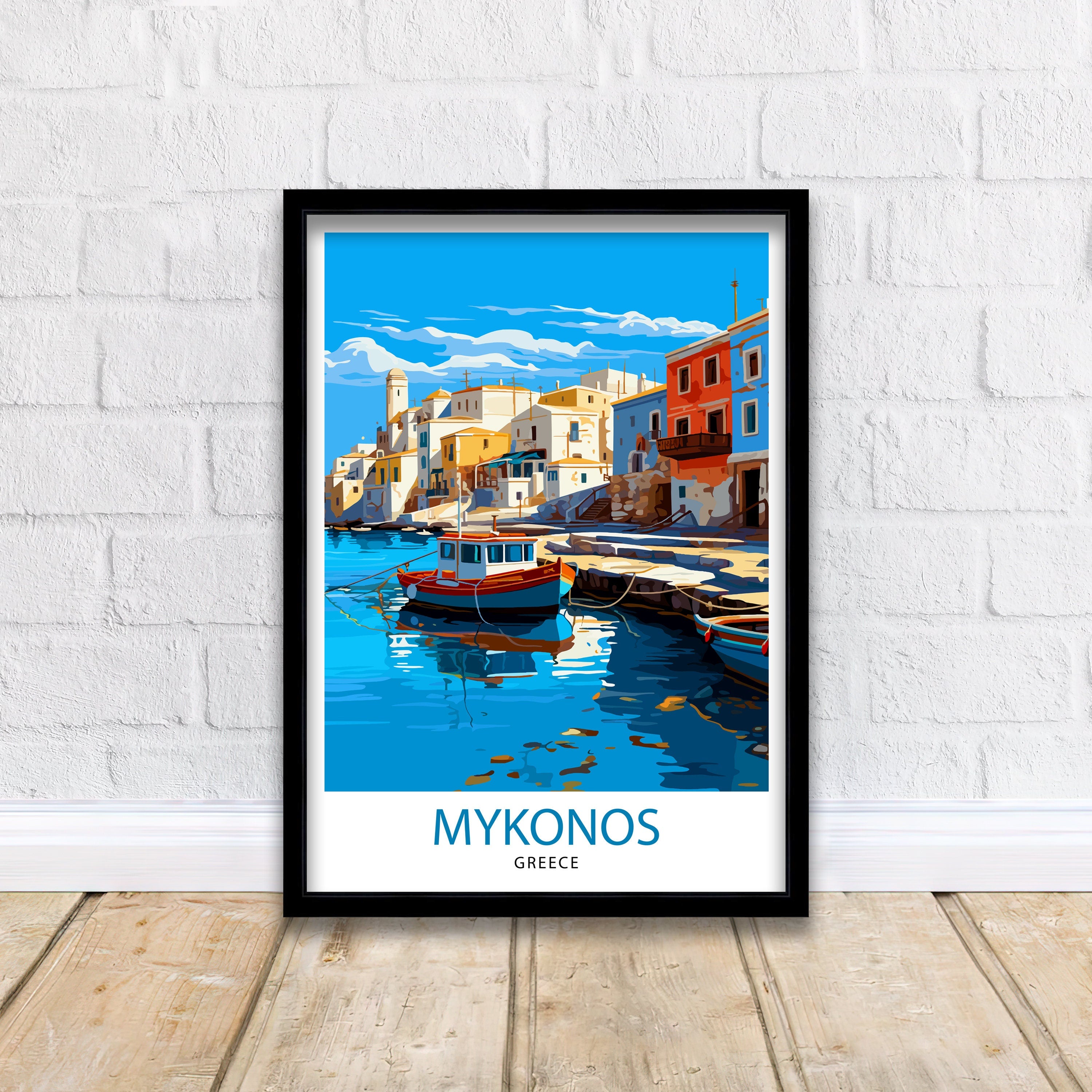 Mykonos Greece Travel Print Mykonos Wall Decor Mykonos Island Poster Greece Travel Prints Mykonos Art Print Mykonos Illustration