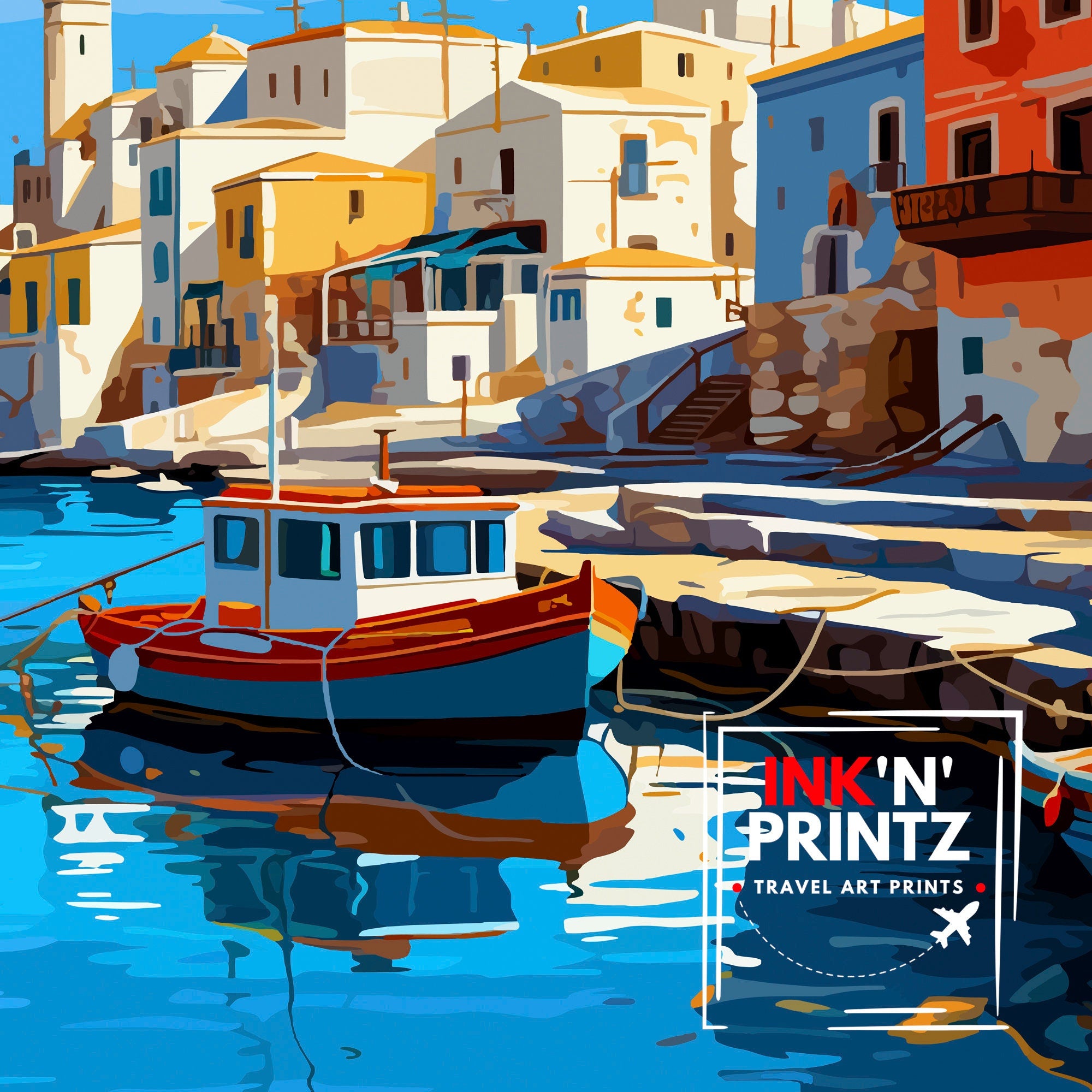 Mykonos Greece Travel Print Mykonos Wall Decor Mykonos Island Poster Greece Travel Prints Mykonos Art Print Mykonos Illustration